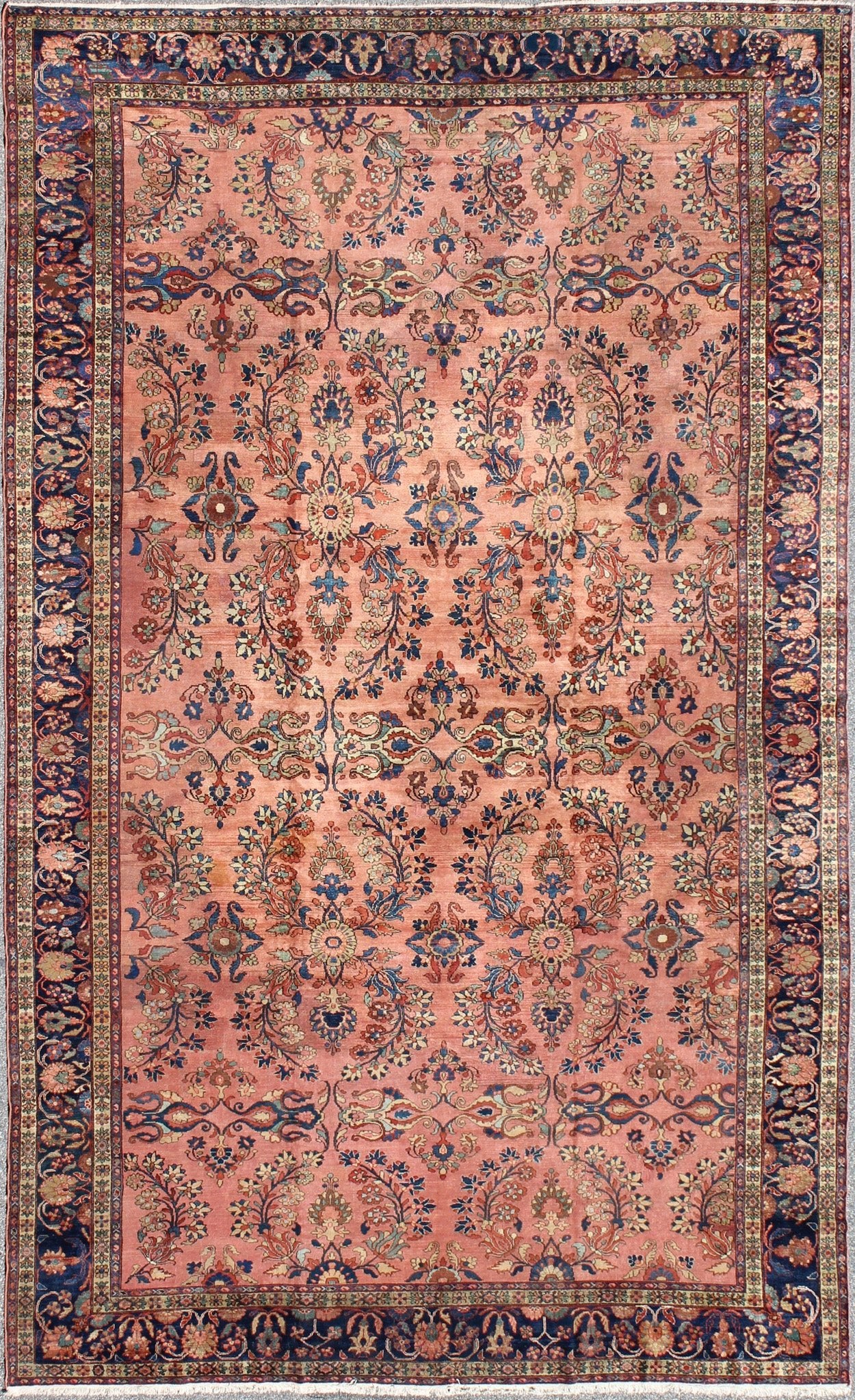 Antique Persian Lilihan Large rug in Salmon, Pink, Blue, Green and Rust Colors. Keivan Woven Arts / rug Lh - A38502, country of origin / type: Iran / Lilihan, circa 1900. , Antique Persian Large Lilihan. Measures: 11'1 x 17'2. This immaculately wo... - Keivan Woven ArtsLH - A38502 - 1817Rug