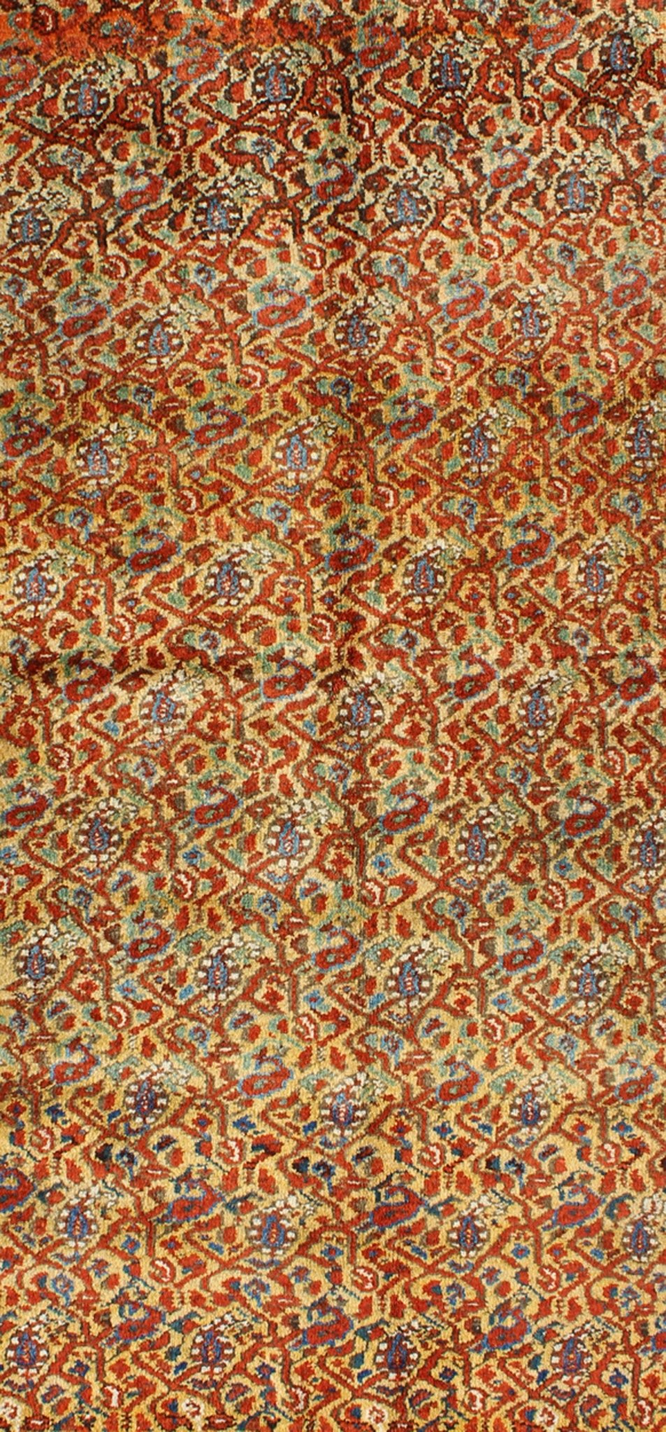 Unique Antique Serab Rug with Saffron Yellow Background and leafs / Paisley Pattern, rug M14 - 1005, country of origin / type: Iran / Tabriz, circa 1920 This all - over Persian Serab carpet (circa 1900) has a cream / yellow background and a red bord... - Keivan Woven ArtsM14 - 1005 - 6266Rug
