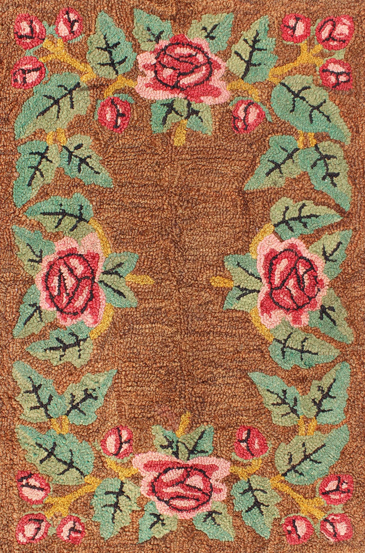 Vintage All - Over American Hooked Rug with Large Flower Design. American Hooked rug with large flower design, rug M14 - 1203, country of origin / type: United States / Hooked, circa 1940. This colorful American Hooked rug depicts a variety... - Keivan Woven ArtsM14 - 1203 - 6432Rug