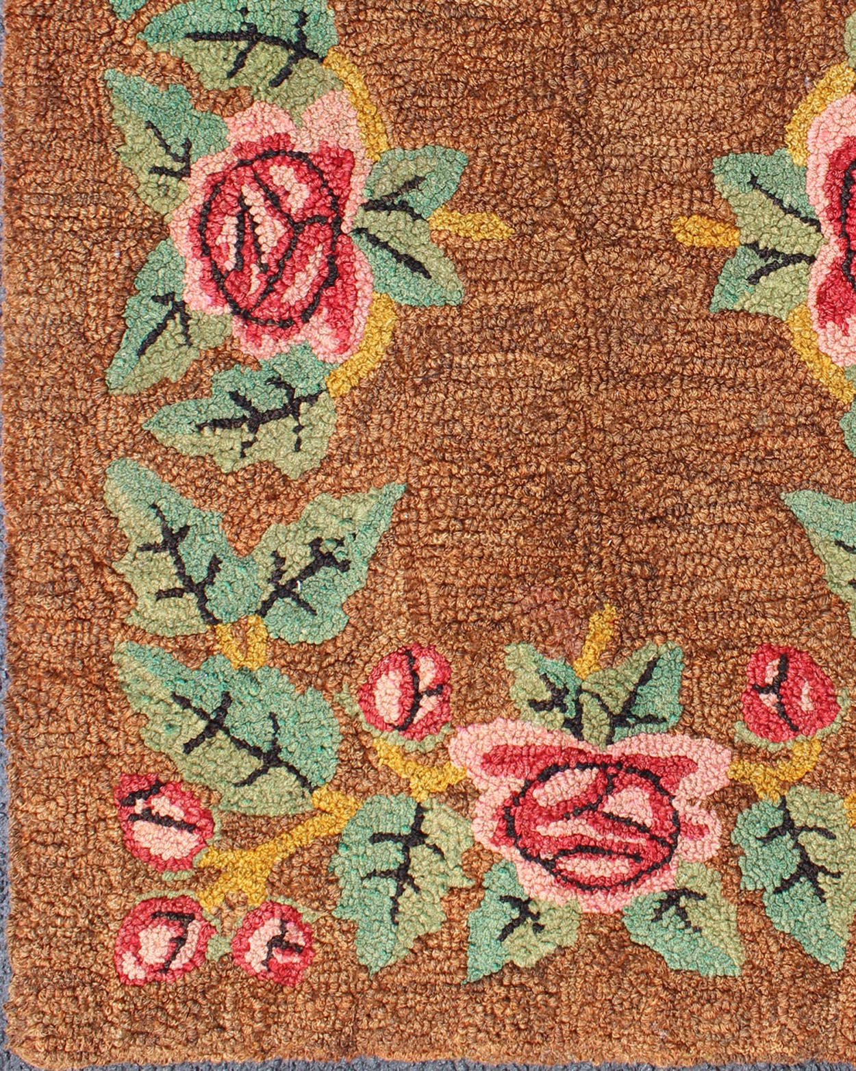 Vintage All - Over American Hooked Rug with Large Flower Design. American Hooked rug with large flower design, rug M14 - 1203, country of origin / type: United States / Hooked, circa 1940. This colorful American Hooked rug depicts a variety... - Keivan Woven ArtsM14 - 1203 - 6432Rug