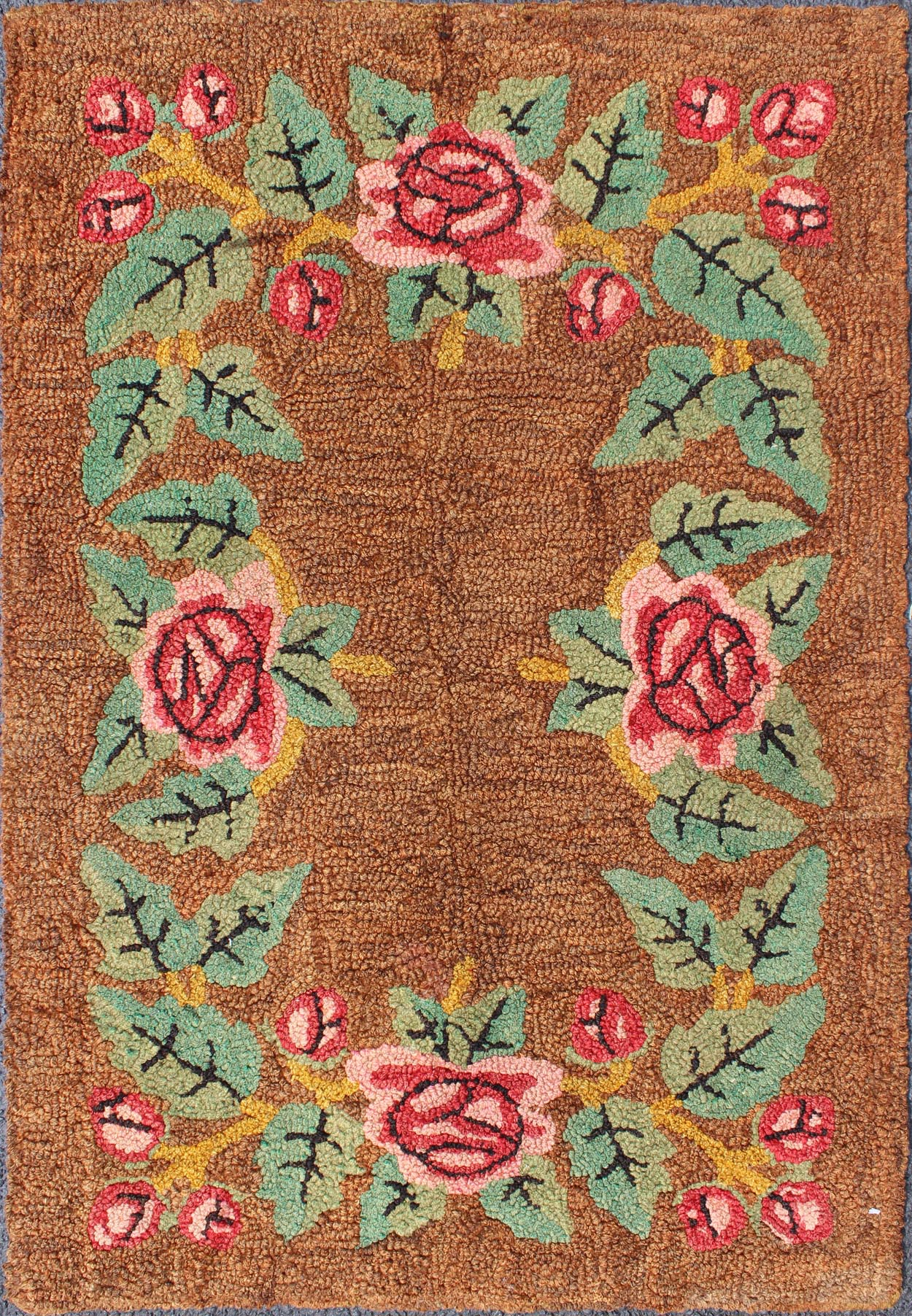Vintage All - Over American Hooked Rug with Large Flower Design. American Hooked rug with large flower design, rug M14 - 1203, country of origin / type: United States / Hooked, circa 1940. This colorful American Hooked rug depicts a variety... - Keivan Woven ArtsM14 - 1203 - 6432Rug