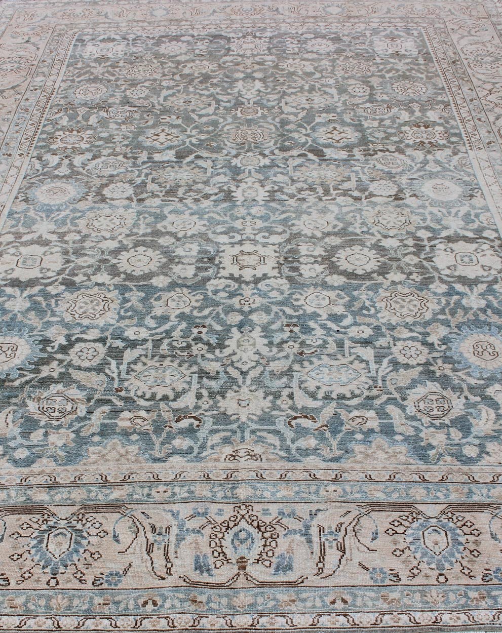 Neutral - Toned Antique Persian Malayer with All - Over Stylized Geometric Design Antique Persian Rug in Neutral Tones with Geometric Floral Motifs, rug MEV - 1908 - 6, country of origin / type: Iran / Malayer, circa 1920. This Malayer carpet fro... - Keivan Woven ArtsMEV - 1908 - 6 - 11609Rug