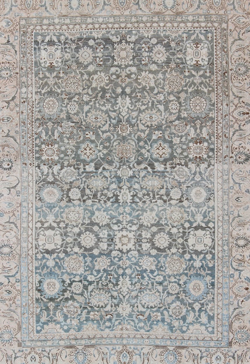 Neutral - Toned Antique Persian Malayer with All - Over Stylized Geometric Design Antique Persian Rug in Neutral Tones with Geometric Floral Motifs, rug MEV - 1908 - 6, country of origin / type: Iran / Malayer, circa 1920. This Malayer carpet fro... - Keivan Woven ArtsMEV - 1908 - 6 - 11609Rug