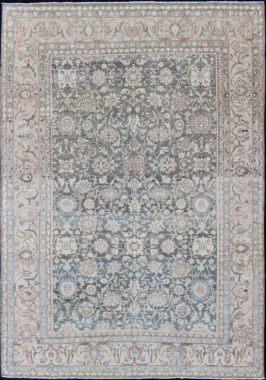 Neutral - Toned Antique Persian Malayer with All - Over Stylized Geometric Design Antique Persian Rug in Neutral Tones with Geometric Floral Motifs, rug MEV - 1908 - 6, country of origin / type: Iran / Malayer, circa 1920. This Malayer carpet fro... - Keivan Woven ArtsMEV - 1908 - 6 - 11609Rug