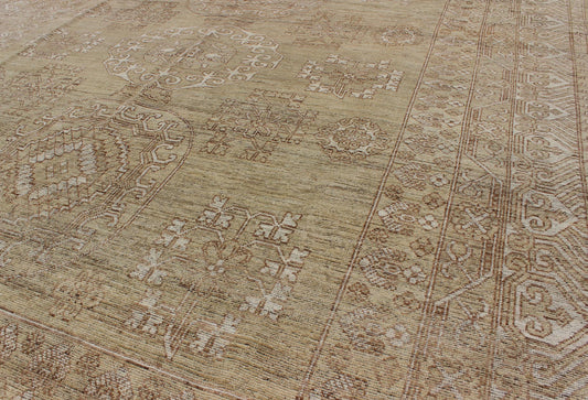 Khotan Design Rug with All - Over Geometric Pattern in Light Brown and Green's. Keivan Woven Arts / rug MP - 1409 - 1446 country of origin / type: Afghanistan / Khotan. Measures: 8'6 x 10'4 This Khotan features a geometric all - over design flanked by a ... - Keivan Woven ArtsMP - 1409 - 1446 - 5924