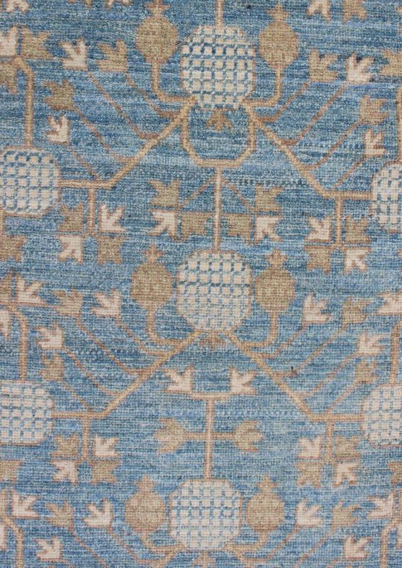 Blue and Tan Khotan Runner with All - Over Geometric - Pomegranate Pattern. Rug/MP - 1504 - 1354 country of origin / type: Afghanistan / Khotan This Khotan features a geometric all - over design flanked by a repeating pattern in the border. The entirety ... - Keivan Woven ArtsMP - 1504 - 1354 - 6446Rug