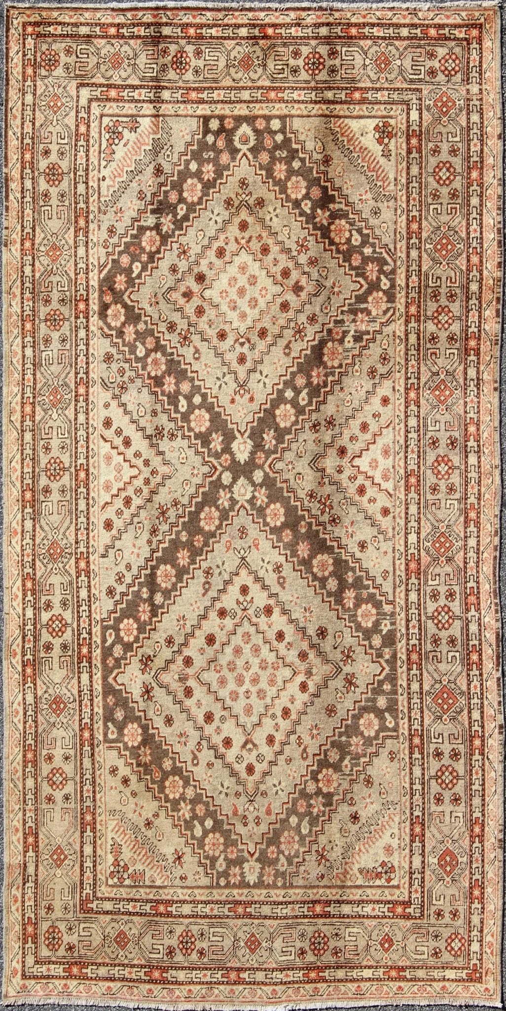 Early 20th Century Antique Khotan Rug with Paired Diamond Medallions, rug mp - 39e, country of origin / type: Turkey / Khotan, circa 1920 This delicately rendered antique Khotan rug was handcrafted in Turkestan during the early part of 20th centur... - Keivan Woven ArtsMP - 39E - 988Rug