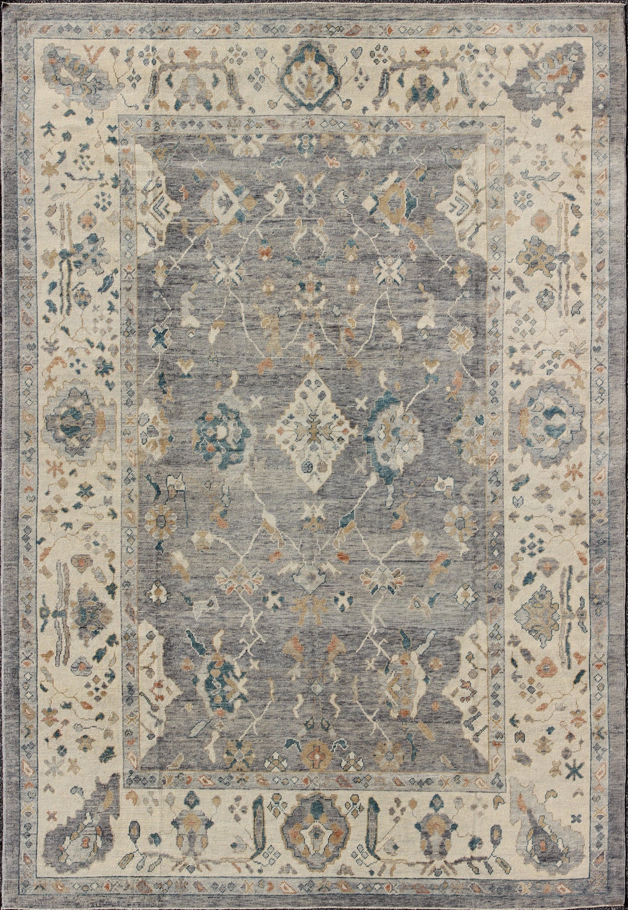 Tribal Design Hand Knotted Turkish Oushak Rug with Gray and Multi Colors Turkish Oushak rug with bold design and color palette and all - over diamond medallion design, Keivan Woven Arts / rug MSD - 200, country of origin / type: Turkey / Oushak ... - Keivan Woven ArtsMSD - 200 - 9120Rug