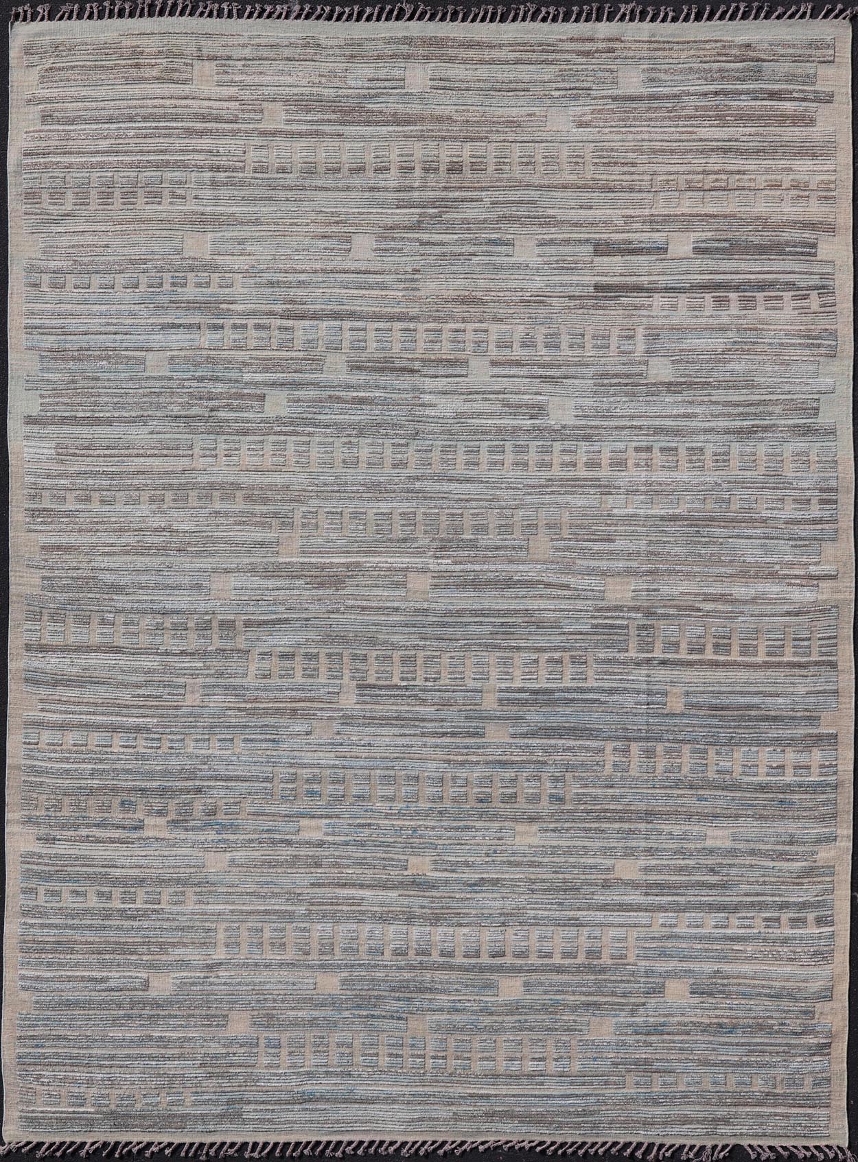 Large Modern wool Rug in Light Green - Gray & Lt. Blue by Keivan Woven Arts. Keivan Woven Arts/rug MSE - 12391, country of origin / type: Afghanistan / Modern Casual, circa Early - 21th Century. Measures: 11'9 x 15'3 This large modern ... - Keivan Woven ArtsMSE - 12391 - 25347Rug