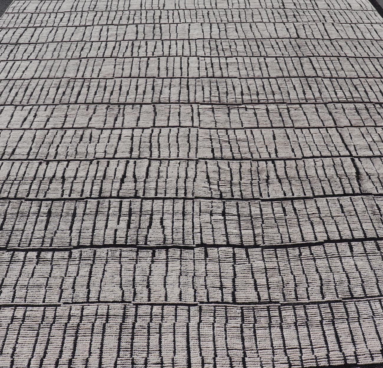 Large Minimalist Modern Casual Rug with Black Background and Ivory Pile. Keivan Woven Arts; rug MSE - 12571 Country of Origin: Afghanistan Type: Modern Casual Design: All - Over, Minimalist. Measures: 11'9 x 18'4 This large modern casual rug's fiel... - Keivan Woven ArtsMSE - 12571 - 25383Rug