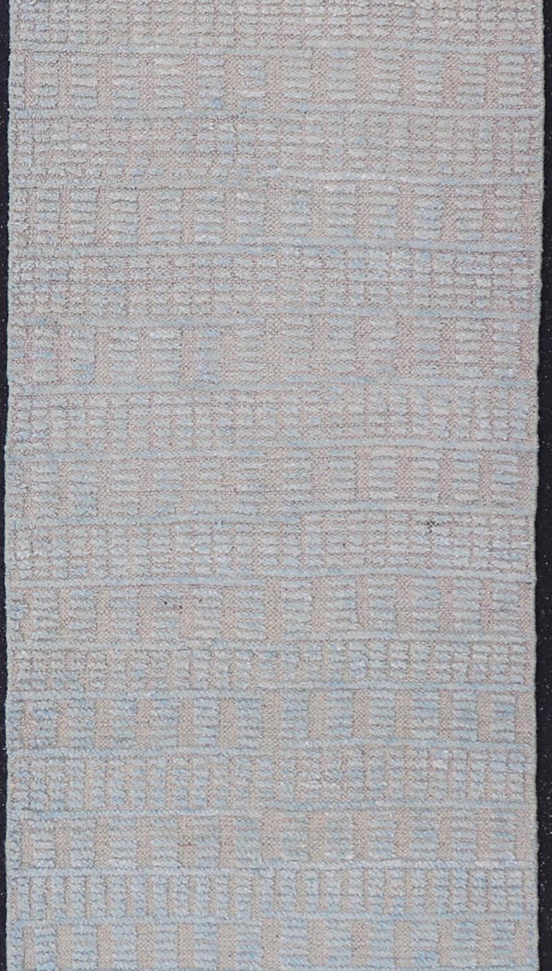 Modern Casual Piled Runner in Lt. Blue and Taupe Colors With Minimalist Design. Keivan Woven Arts / rug MSE - 12697, country of origin / type: Afghanistan / Piled, condition: new. Measures: 2'4 x 10'4 This Minimalist design runner features a mode... - Keivan Woven ArtsMSE - 12697 - 25425Rug