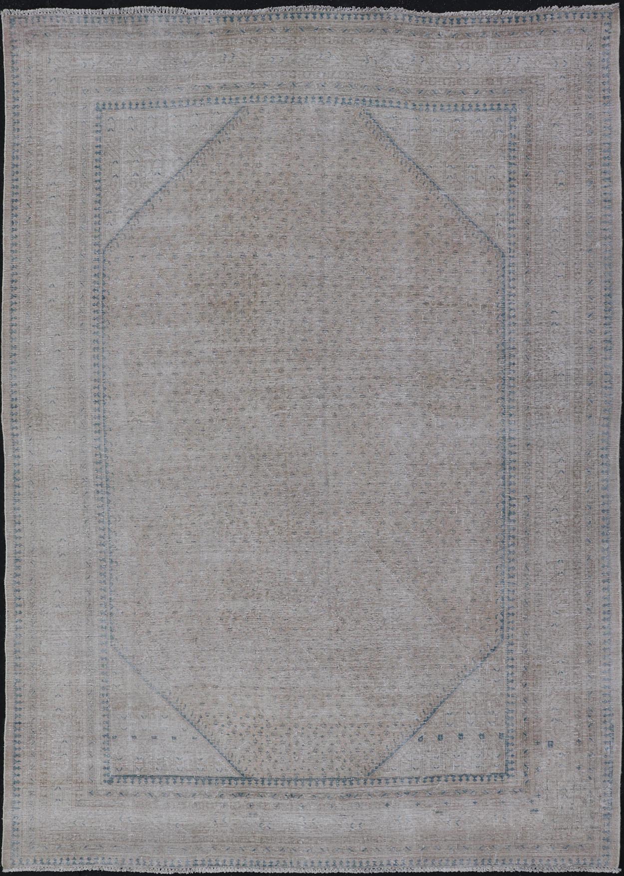 Vintage Persian Tabriz Rug with Muted Cream Tones With Minimalist Design. Keivan Woven Arts / rug MSE - 1412, country of origin / type: Iran/ Tabriz, circa 1960. Measures: 7'3 x 10'9 This Tabriz rug features an intricate and detailed border and an... - Keivan Woven ArtsMSE - 1412 - 25557Rug