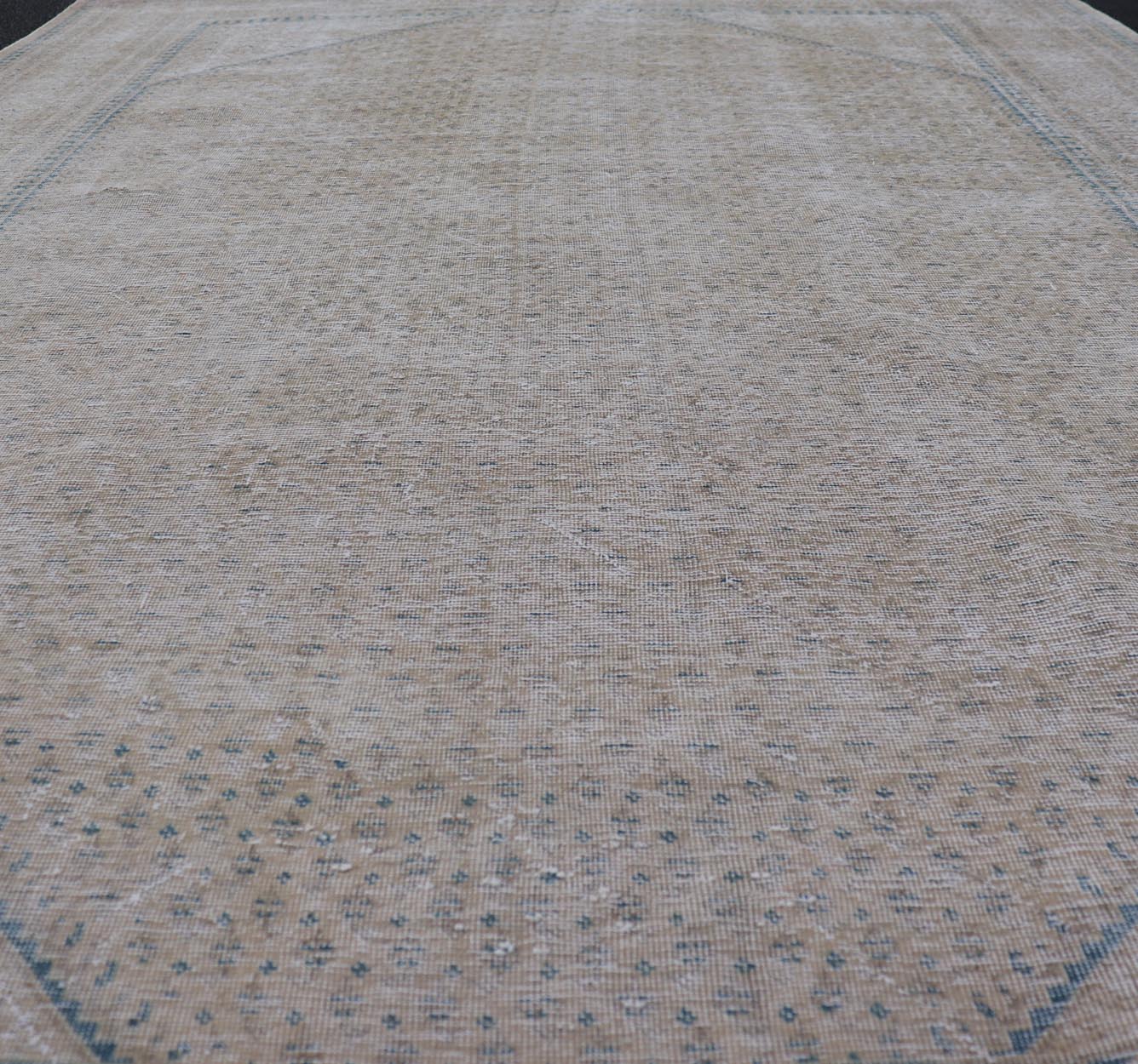 Vintage Persian Tabriz Rug with Muted Cream Tones With Minimalist Design. Keivan Woven Arts / rug MSE - 1412, country of origin / type: Iran/ Tabriz, circa 1960. Measures: 7'3 x 10'9 This Tabriz rug features an intricate and detailed border and an... - Keivan Woven ArtsMSE - 1412 - 25557Rug