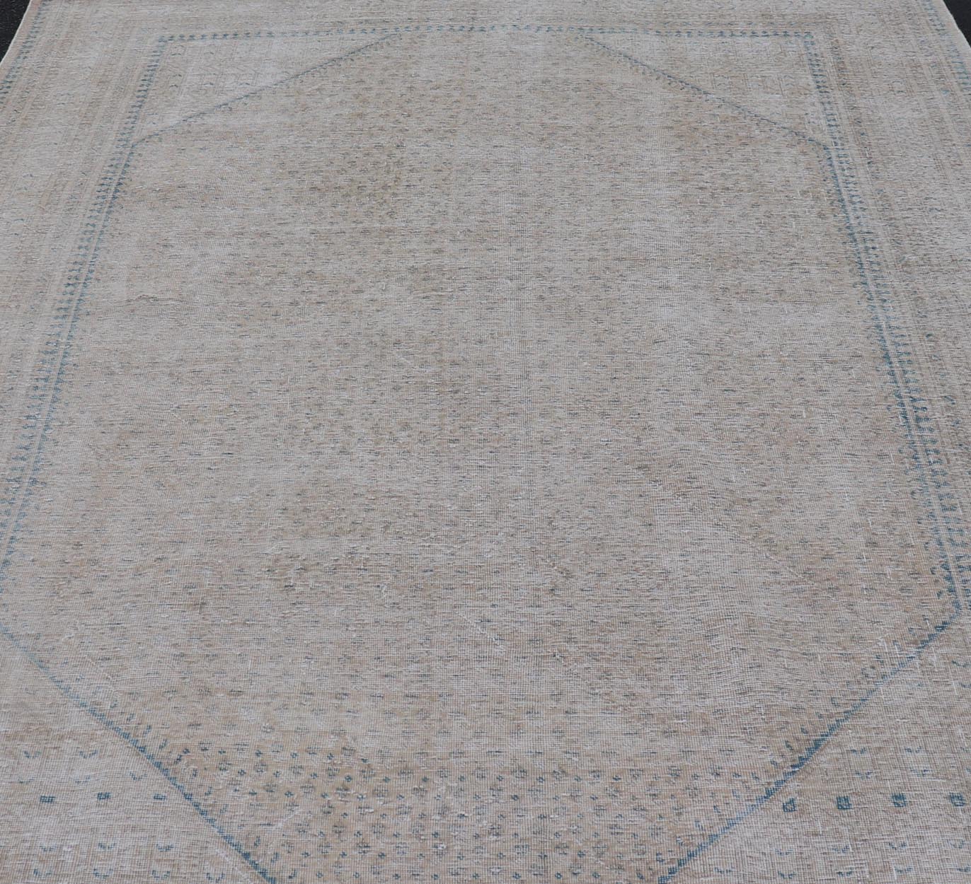 Vintage Persian Tabriz Rug with Muted Cream Tones With Minimalist Design. Keivan Woven Arts / rug MSE - 1412, country of origin / type: Iran/ Tabriz, circa 1960. Measures: 7'3 x 10'9 This Tabriz rug features an intricate and detailed border and an... - Keivan Woven ArtsMSE - 1412 - 25557Rug