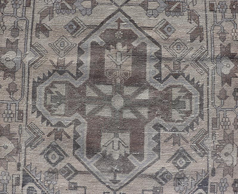 Vintage Persian Hamadan Runner with Medallions in Cream, Light Grey and Lt Blue. Keivan Woven Arts rug MSE - 1951, country of origin / type: Iran / Hamadan, circa mid - 20th century. Measures: 3'6 x 10'1 This magnificent Persian rug from the mid - 20... - Keivan Woven ArtsMSE - 1951 - 25587Rug