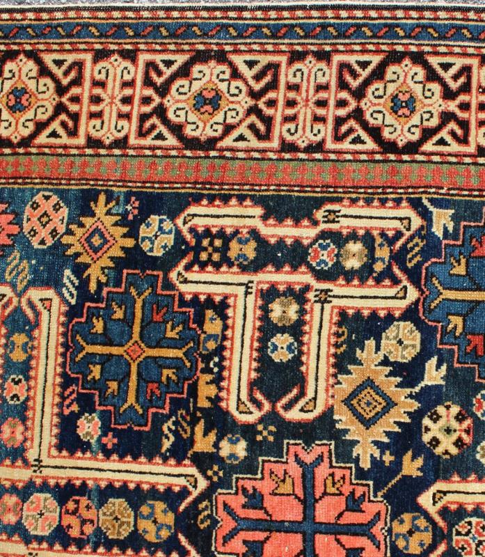 Antique Caucasian Karaghashli Rug The archetypal motifs in this piece are accompanied by a tower of stacked polygons with small V - shaped indentations, a Karaghashli rug hallmark. Each decorative foil is embellished with eight - armed brackets and ... - Keivan Woven ArtsN15 - 0101 - 80Rug