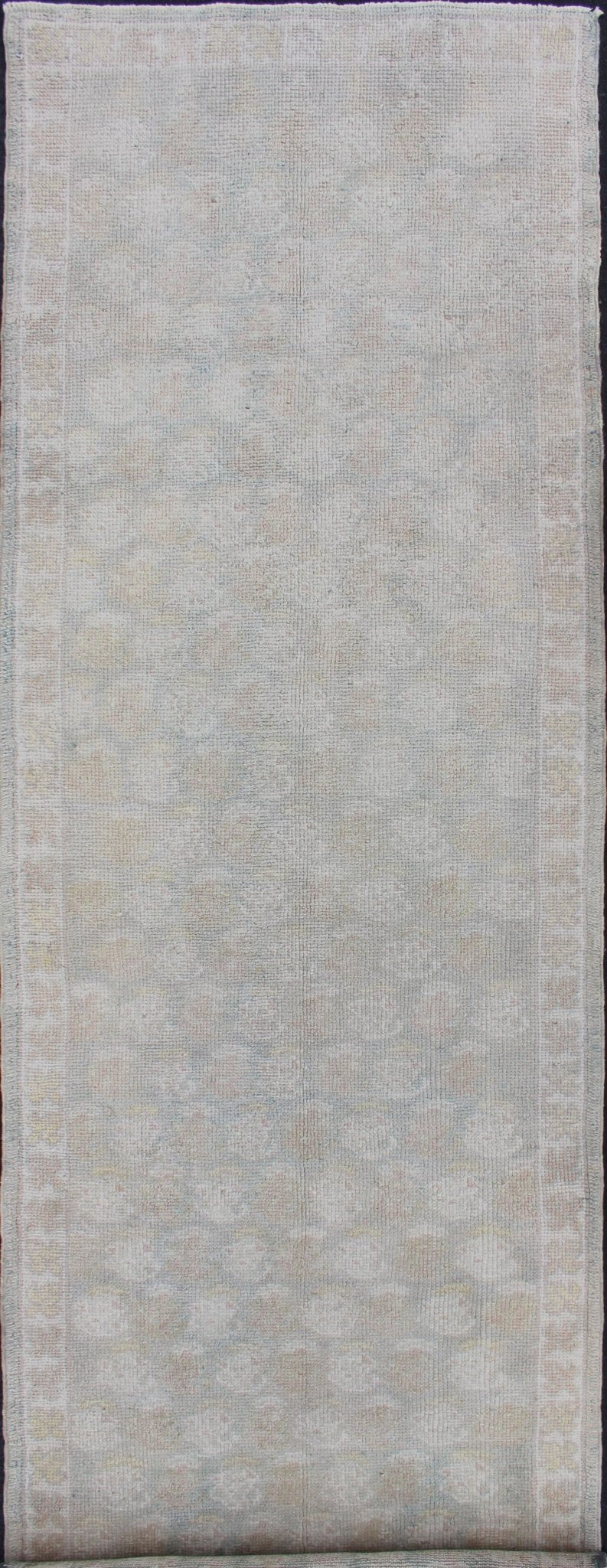 Very long Turkish runner with all - over paisley design in muted tones, rug n15 - 0307, country of origin / type: turkey / Oushak, circa mid - 20th century. This unique Turkish Oushak carpet features an all - over design of intricate paisley shapes set ... - Keivan Woven ArtsN15 - 0307 - 22Rug