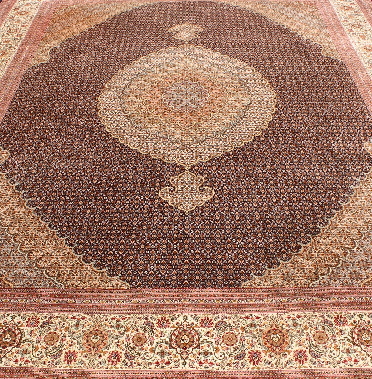 Vintage fine Persian Tabriz rug with oval medallion and swirling floral design, rug n15 - 0704, country of origin / type: Iran / Tabriz, circa 1970. This spectacular Persian Tabriz rug, from the 1970s, bears magnificent splendor indicative of roya... - Keivan Woven ArtsN15 - 0704 - 6592Rug