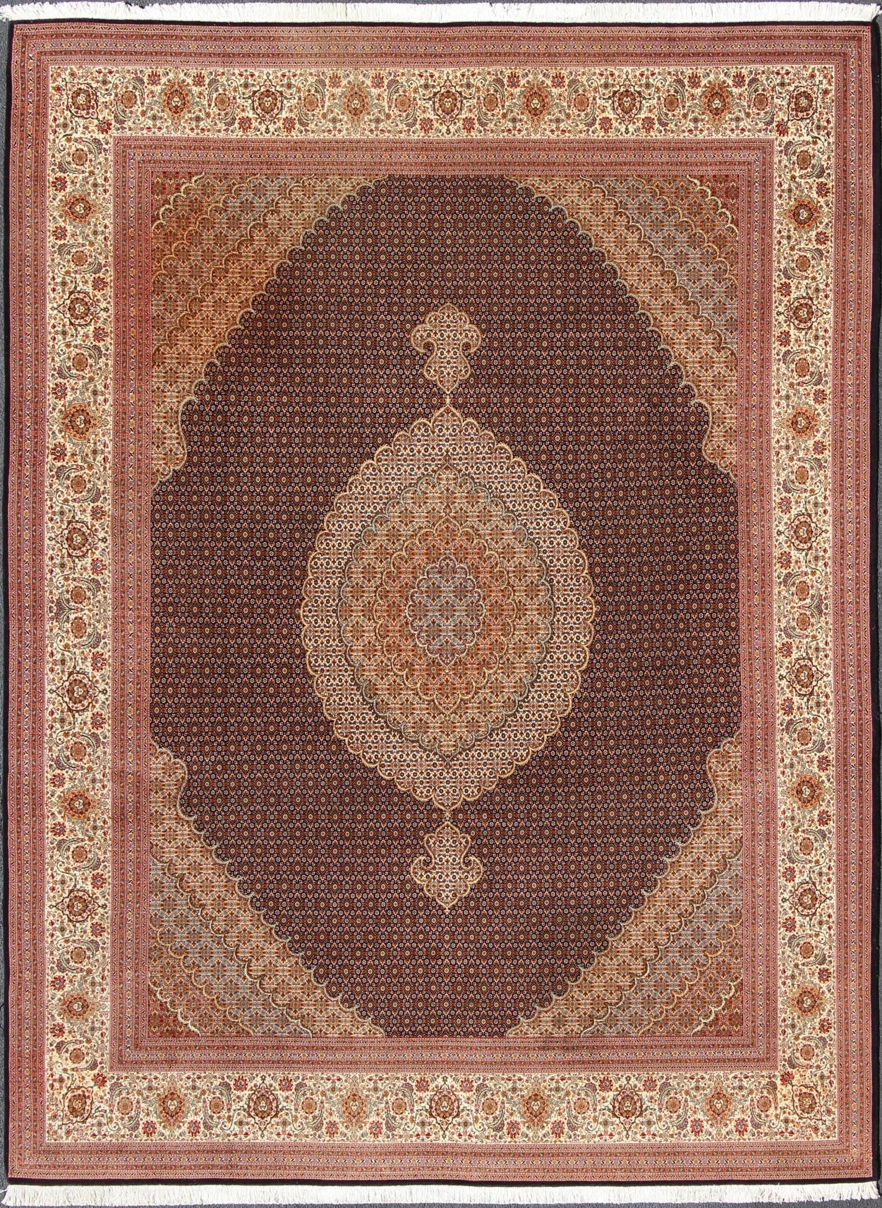 Vintage fine Persian Tabriz rug with oval medallion and swirling floral design, rug n15 - 0704, country of origin / type: Iran / Tabriz, circa 1970. This spectacular Persian Tabriz rug, from the 1970s, bears magnificent splendor indicative of roya... - Keivan Woven ArtsN15 - 0704 - 6592Rug
