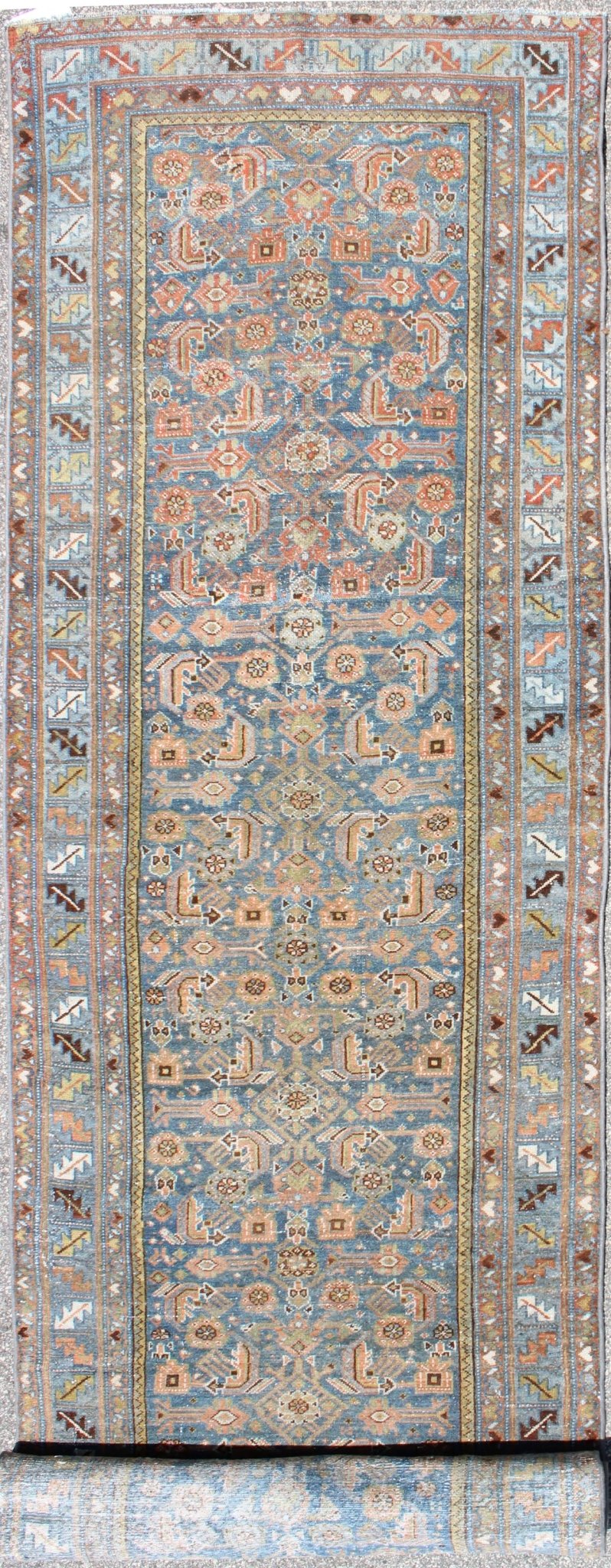 Antique Persian Malayer Runner in Light Blue and Salmon Pink, rug na - 170200, country of origin / type: Iran / Malayer, circa 1910. This magnificent antique Persian Malayer runner (circa 1910) bears a beautiful, all - over sub geometric design pair... - Keivan Woven ArtsNA - 170200 - 8201Rug