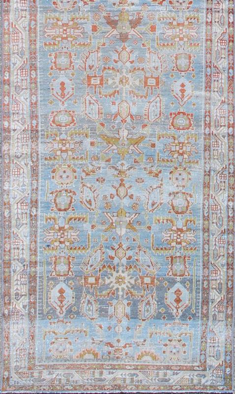 Antique Persian Malayer Runner with Geometrics in Light Blue, Red and Green, rug na - 170201, country of origin / type: Iran / Malayer, circa 1910 This magnificent antique Persian Malayer runner (circa 1910) bears a beautiful, all - over Sub geometr... - Keivan Woven ArtsNA - 170201 - 8197Rug