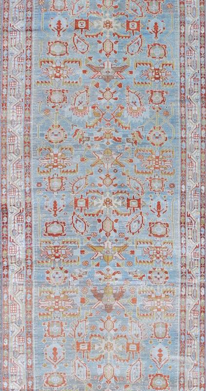 Antique Persian Malayer Runner with Geometrics in Light Blue, Red and Green, rug na - 170201, country of origin / type: Iran / Malayer, circa 1910 This magnificent antique Persian Malayer runner (circa 1910) bears a beautiful, all - over Sub geometr... - Keivan Woven ArtsNA - 170201 - 8197Rug