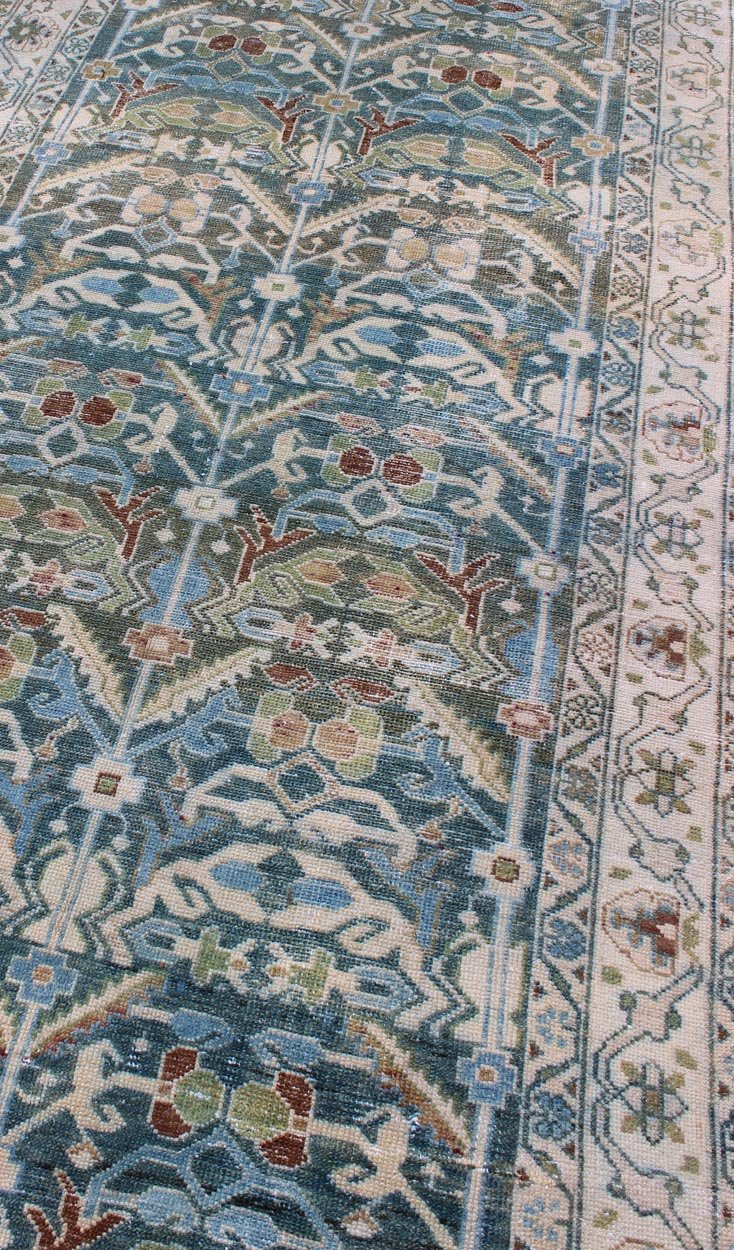 Antique Persian Malayer Runner in Shades of Blue and Green with Tribal Design kwarugs Antique Persian Malayer runner in shades of blue and green with flowing tribal design, rug na - 180748, country of origin / type: Iran / Malayer, circa 1920. ... - Keivan Woven ArtsNA - 180748 - 10516Rug