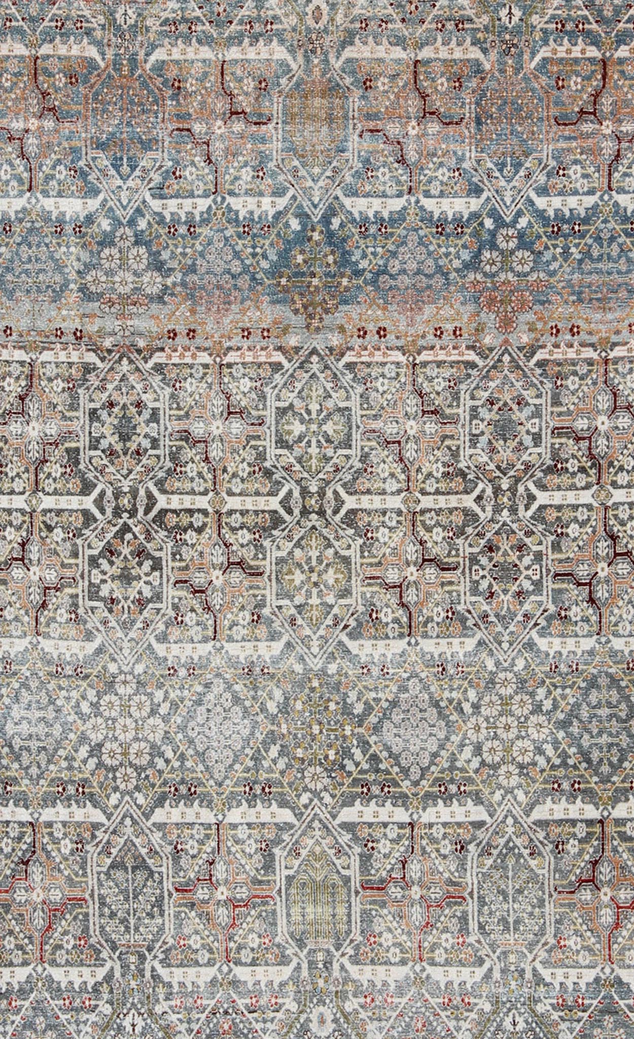 Blue background Joshegan rug antique Persian with sub - geometric all - over design, rug na - 28, country of origin / type: Iran / Joshegan, circa 1920 This amazing antique Joshegan rug from the early 20th century, circa 1920, Iran was handwoven and b... - Keivan Woven ArtsNA - 28 - 8893Rug