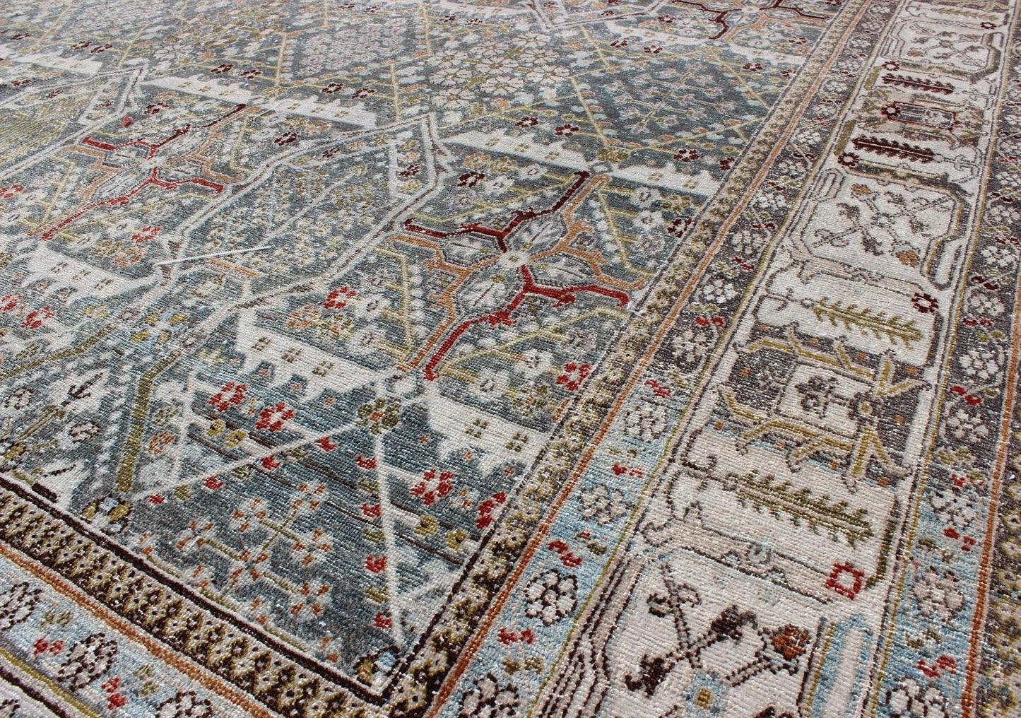 Blue background Joshegan rug antique Persian with sub - geometric all - over design, rug na - 28, country of origin / type: Iran / Joshegan, circa 1920 This amazing antique Joshegan rug from the early 20th century, circa 1920, Iran was handwoven and b... - Keivan Woven ArtsNA - 28 - 8893Rug