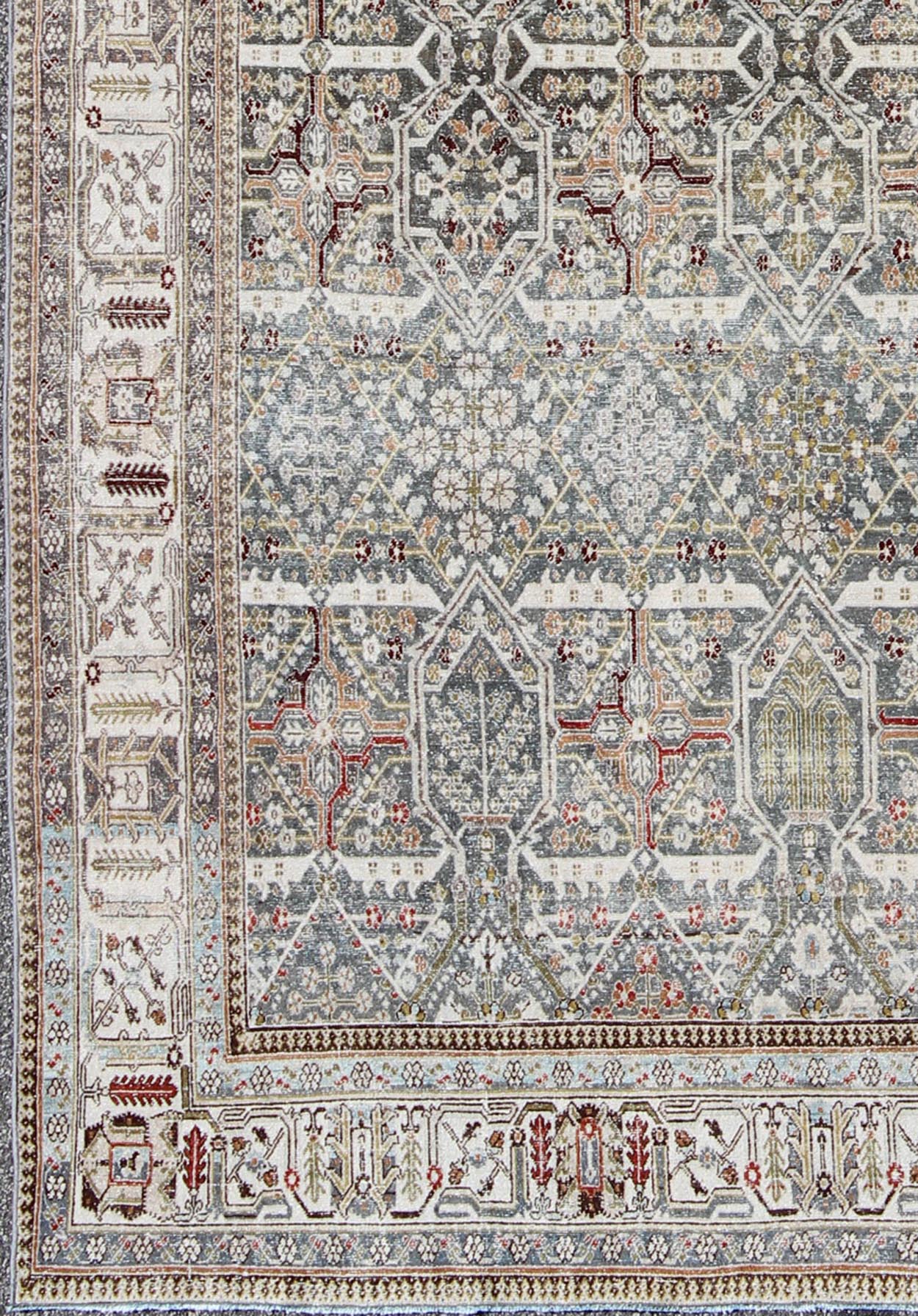 Blue background Joshegan rug antique Persian with sub - geometric all - over design, rug na - 28, country of origin / type: Iran / Joshegan, circa 1920 This amazing antique Joshegan rug from the early 20th century, circa 1920, Iran was handwoven and b... - Keivan Woven ArtsNA - 28 - 8893Rug