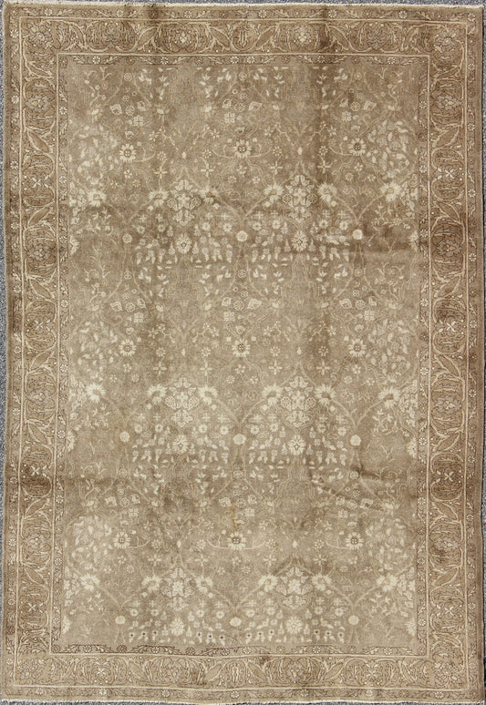 Antique Turkish Oushak Rug With All - Over Botanical Pattern in Taupe and Neutrals. Keivan Woven Arts - Antique Turkish Sivas rug with all - over botanical pattern in taupe, rug na - 54000, country of origin / type: Turkey / Sivas Oushak, circa early 20th ... - Keivan Woven ArtsNA - 54000 - 880