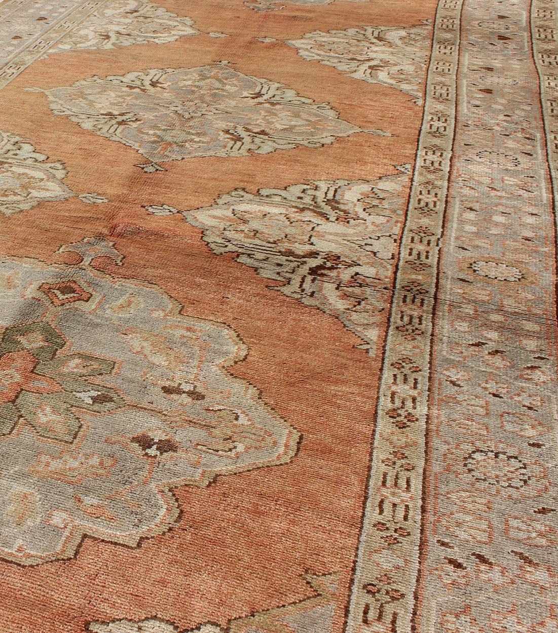 Vintage Turkish Gallery Rug with Three Floral Medallions in Red, Ivory & Gray, rug na - 54510, country of origin / type: Turkey / Oushak, circa mid - 20th century This beautiful vintage Oushak runner from mid - 20th Century Turkey features a Classic O... - Keivan Woven ArtsNA - 54510 - 992Rug