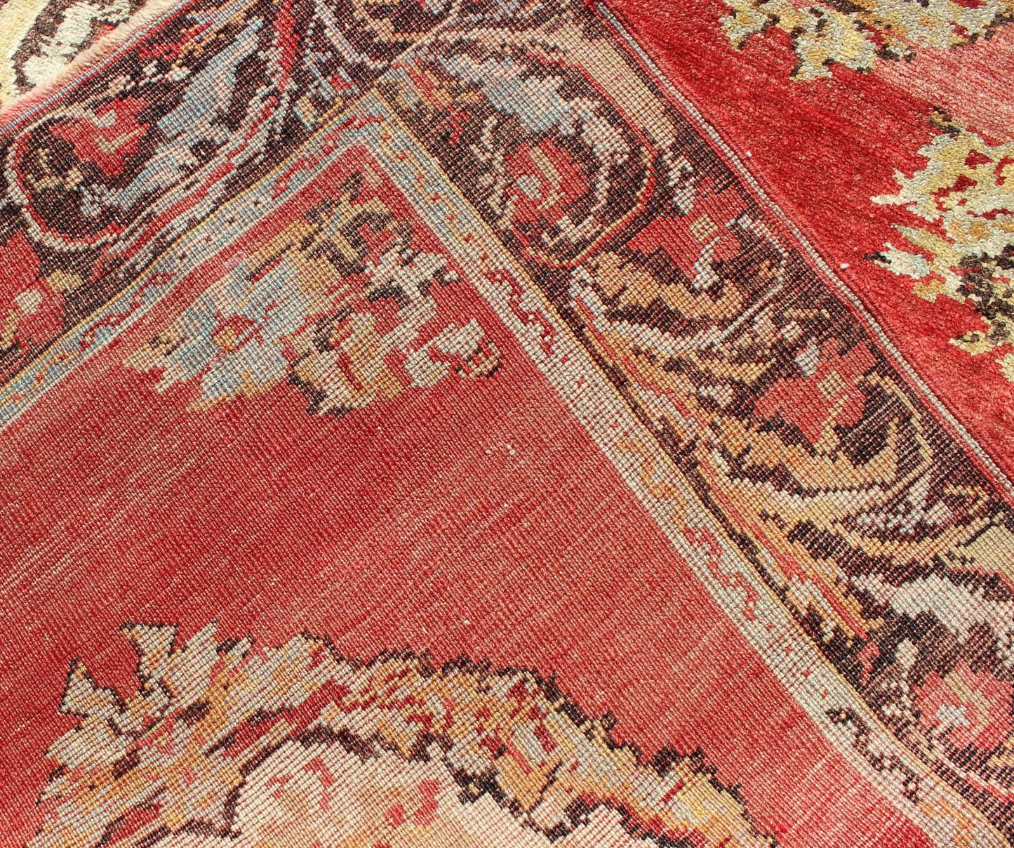 Antique Turkish Oushak Runner With European Design in Red, Brown and Green Measures: 3'4 x 13'0 Country of Origin: Turkey Type: Oushak Design: Medallion, All - Over Keivan Woven Arts; rug NA - 54573 Persian Rug, Authentic Persian Rug, Oushak ... - Keivan Woven ArtsNA - 54573 - 1891Rug