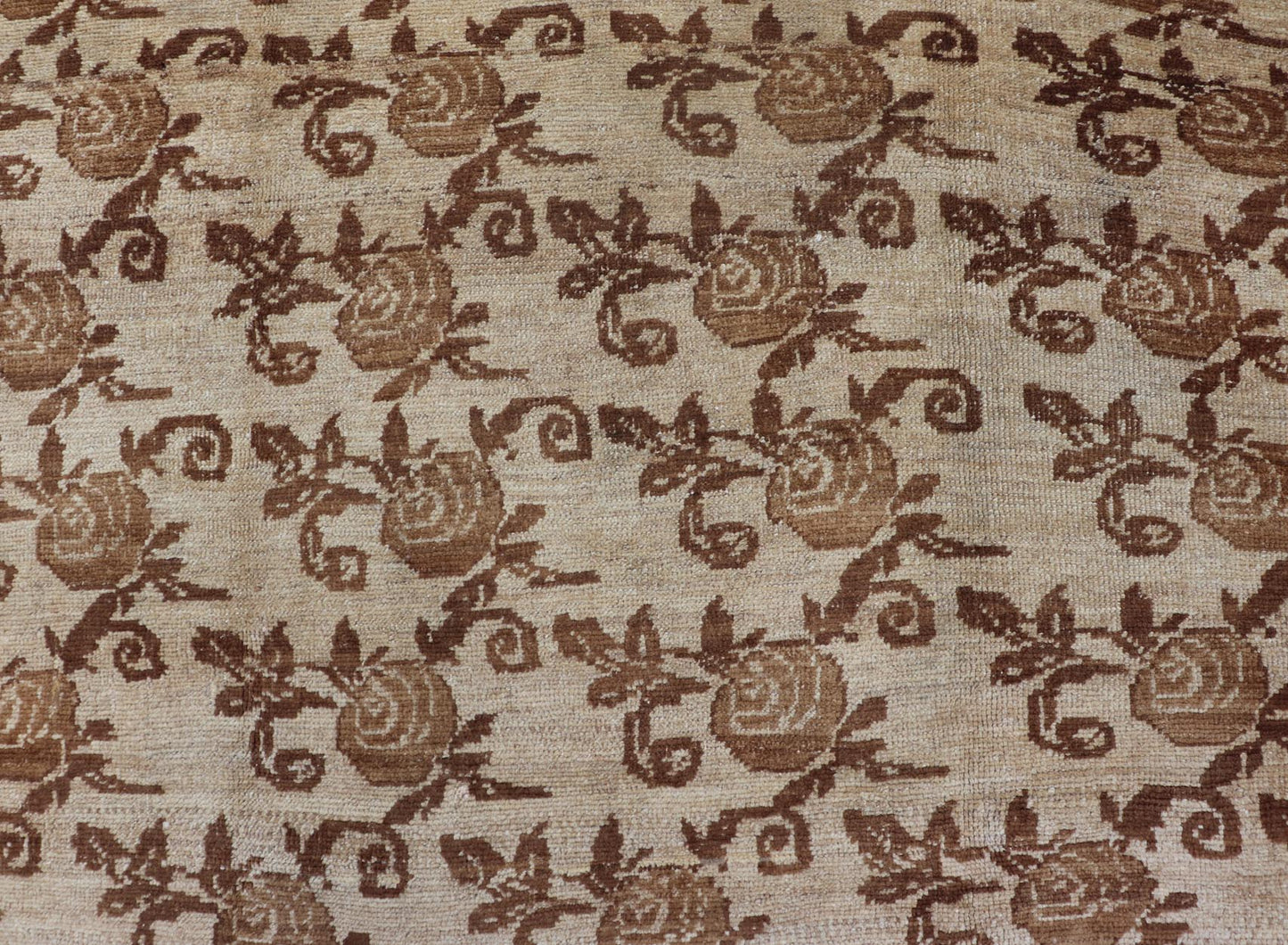 Unique Antique Turkish Rug with All - Over Floral Pattern in Taupe and Brown This delightful antique Turkish Oushak carpet features an all - over repeating floral pattern in a variety of taupe and brown tones. Measures: 9.2 x 6.5. - Keivan Woven ArtsNA - 74259 - 1943Rug