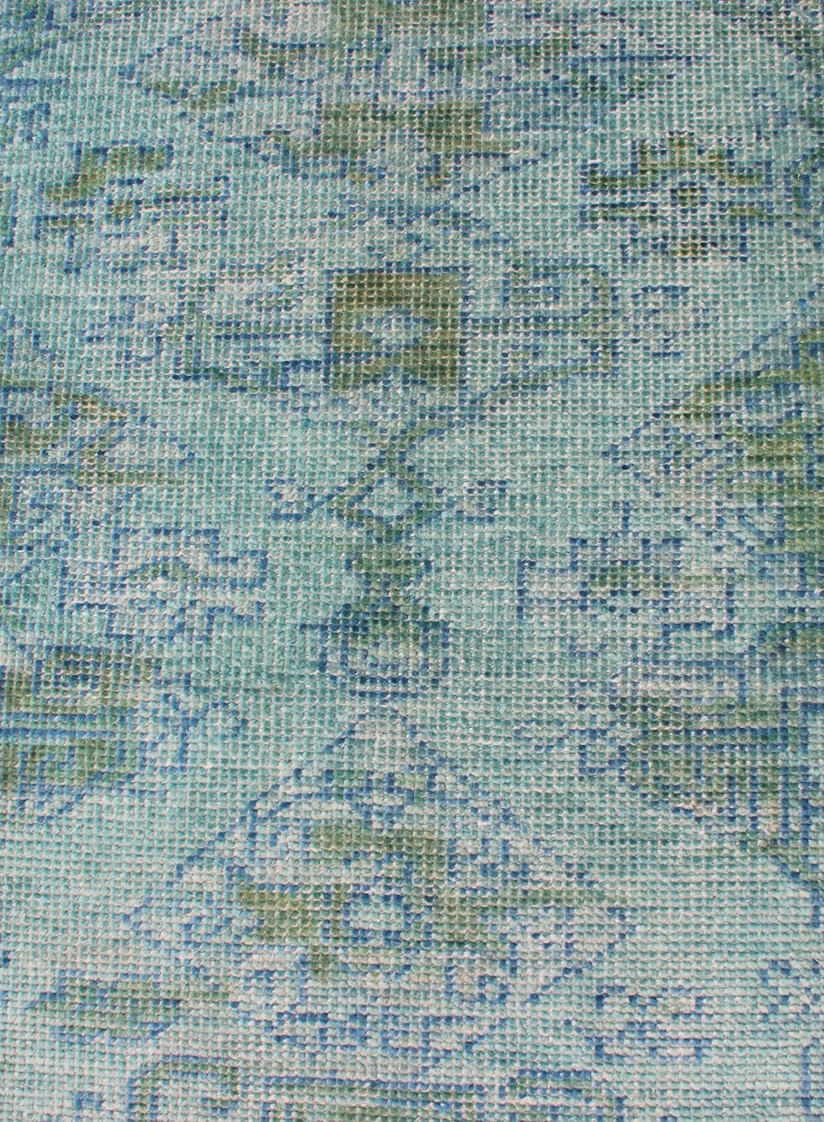Keivan Woven Arts Modern Oushak Design Runner in Blue, Green, and Yellow Green. Keivan Woven Arts / rug/OB - 10399774, country of origin / type: India / Oushak, circa early - 21st Century. Measures: 2'9 x 12'0 This marvelous Oushak features an medall... - Keivan Woven ArtsOB - 10399774 - 56230160 - 11305Rug