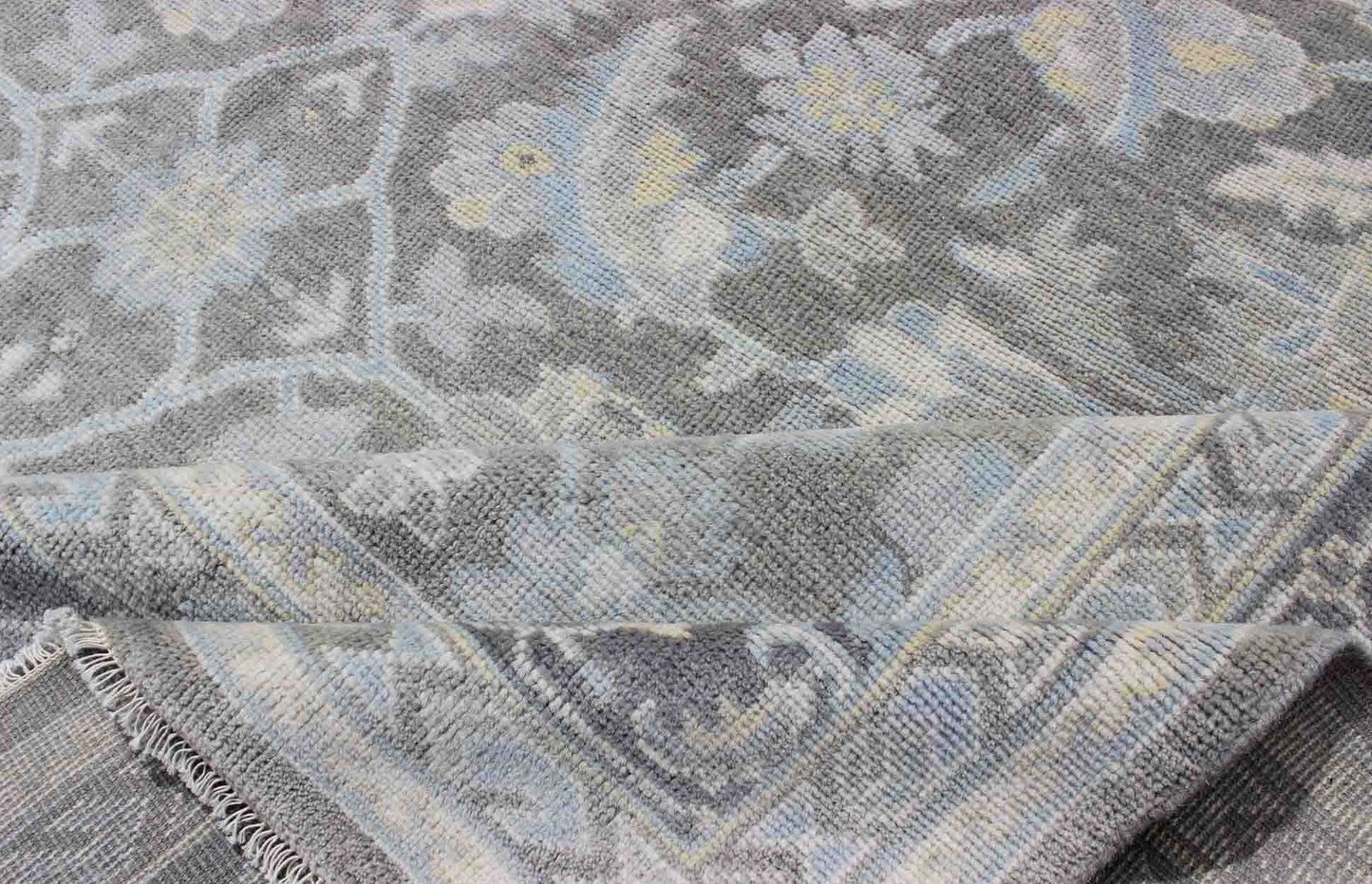 Squared shaped Malayerdesign rug in gray, silver, light blue and charcoal with all - over geometric design, Keivan Woven Arts/ rug OB - 5921, country of origin / type: India/ Malayer. Measures: 7' x 9'. This hand knotted Malayer design rug fe... - Keivan Woven ArtsOB - 5921 - 3365Rug