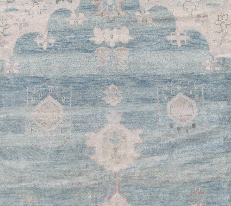 Modern Oushak Design in Silver, Light Gray, Taupe, Aqua and Sea - Foam Colors Oushak design in seafoam, silver and shades of gray color palette and center medallion design, rug OB - 9261027 - 0131046, country of origin / type: India / Khotan. M... - Keivan Woven ArtsOB - 9261027 - 0131046 - 4264Rug