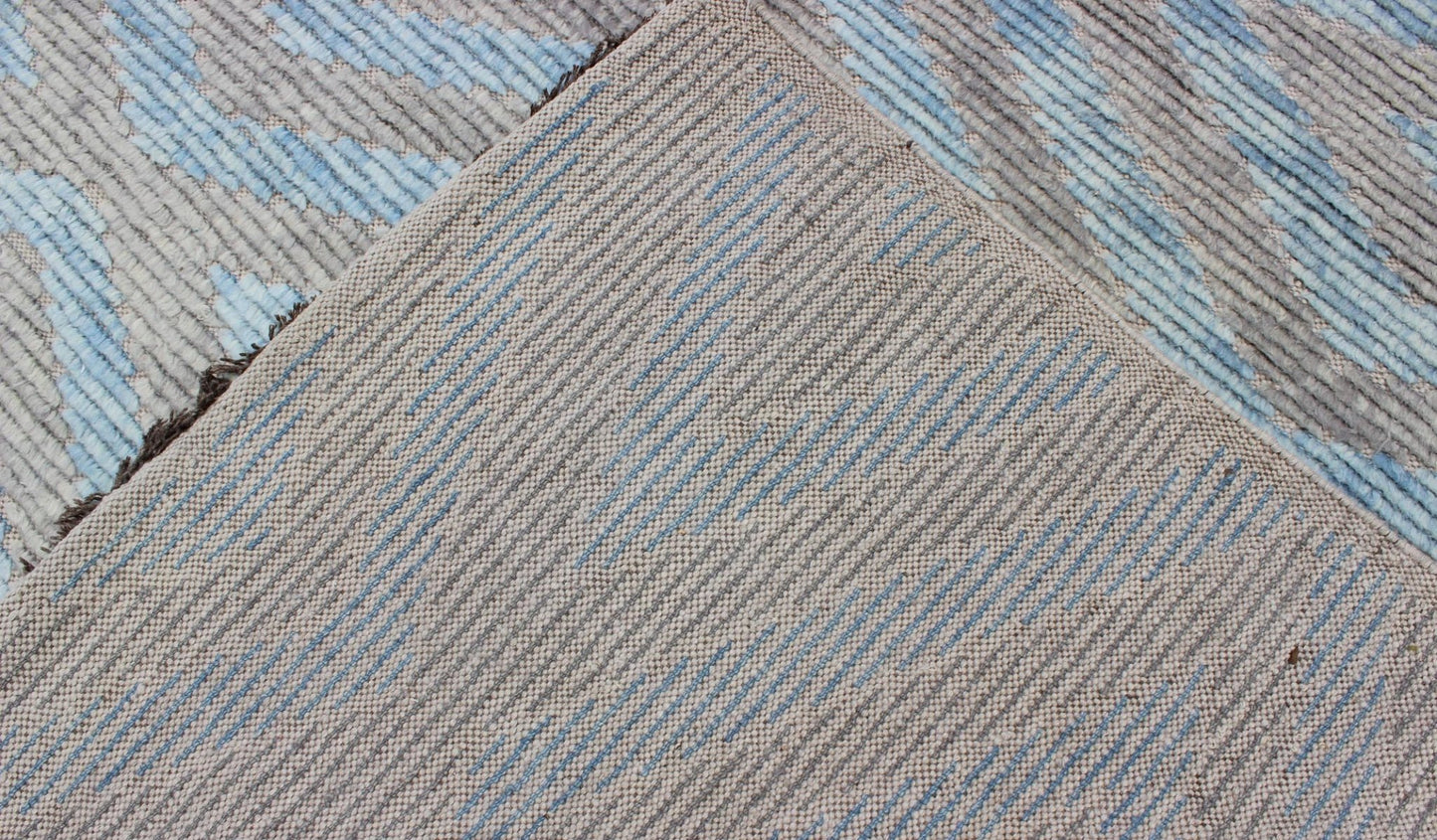 Keivan Woven Arts, Modern Moroccan Piled Rug with Sky Blue and Gray in Layered Diamond Design. Moroccan design rug with light blue, light gray and multi layered Diamond Design. Moroccan design. Keivan Woven Arts, rug OB - 9265407, country of origi... - Keivan Woven ArtsOB - 9265407 - 258010 - 8505Rug