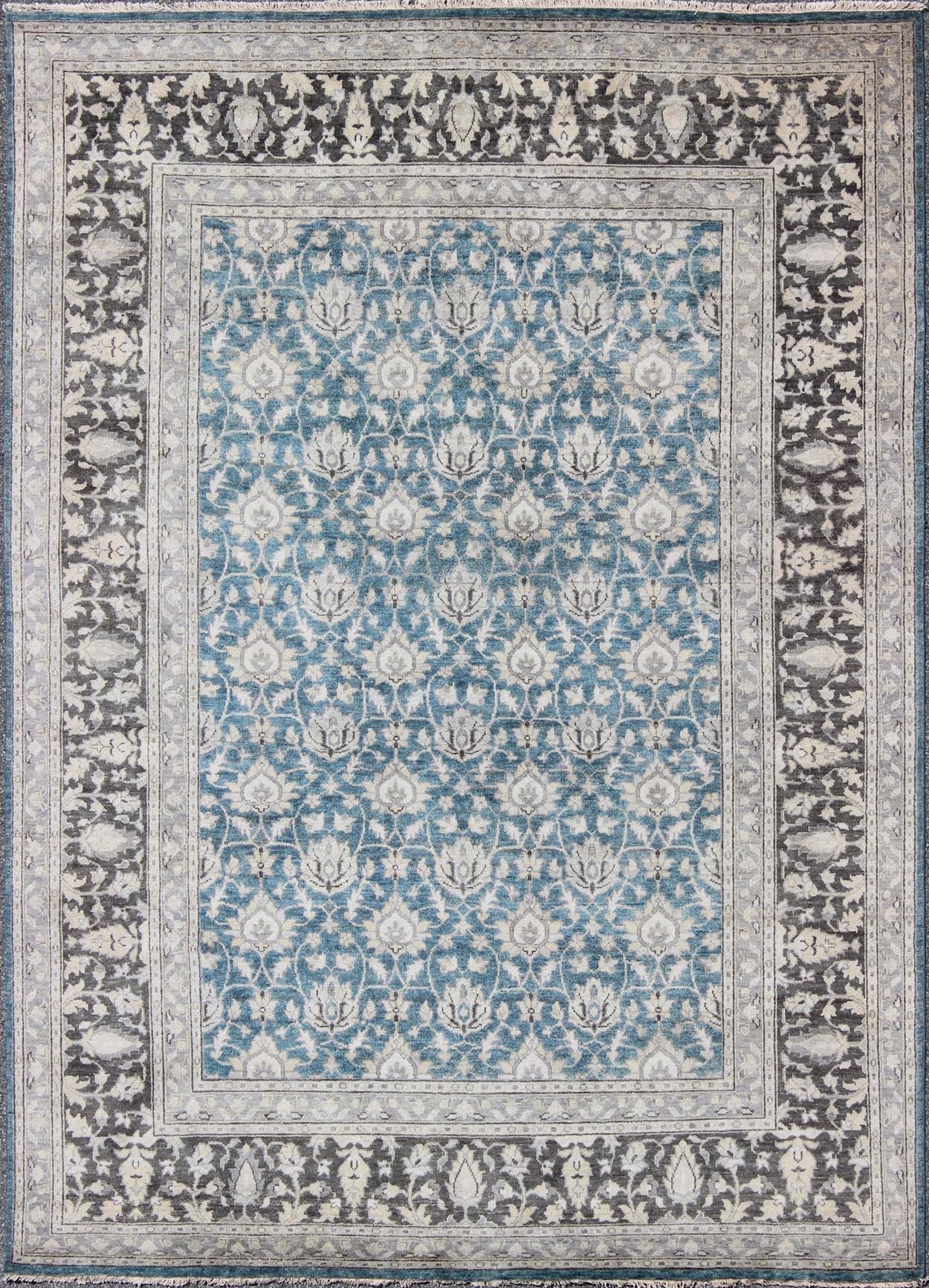 Keivan Woven Arts Modern Hand - Knotted Tabriz Rug in Wool with All - Over Design in Blue, Gray and Brown This hand knotted Tabriz rug features a beautiful all - over design rendered in grays, silver, and charcoal and blue tones. The entirety of the p... - Keivan Woven ArtsOB - 9313037 - 6480001 - 9661