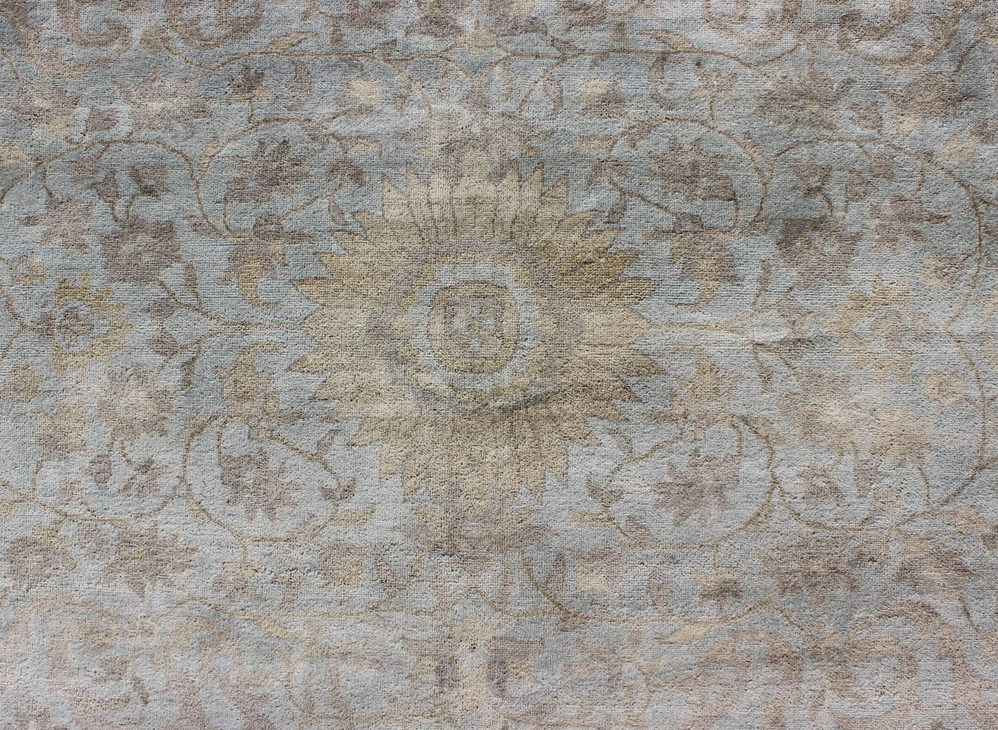 Large Floral Tabriz with Floral Design in Lt. Blue, Brown, Lt. Yellow, Taupe. Light Colored Floral Tabriz in light blue, various browns, yellow, gray and taupe. Keivan Woven Arts/ rug OB - 9364932 - 5890017, country of origin / type: India / Tabriz... - Keivan Woven ArtsOB - 9364932 - 5890017 - 9292Rug