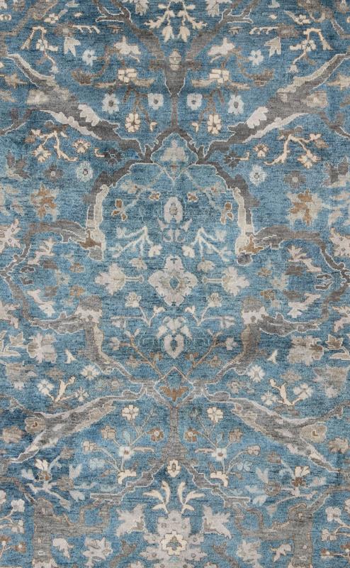 Blue and Gray Vintage Oushak Rug. Measures: 9' x 12'. This vintage Oushak carpet from Turkey features a all over traditional Oushak design rendered in tones of blue and gray, set atop a blue background. The central field features floating motifs ... - Keivan Woven ArtsOB - 9458373 - 06470003 - 8175Rug