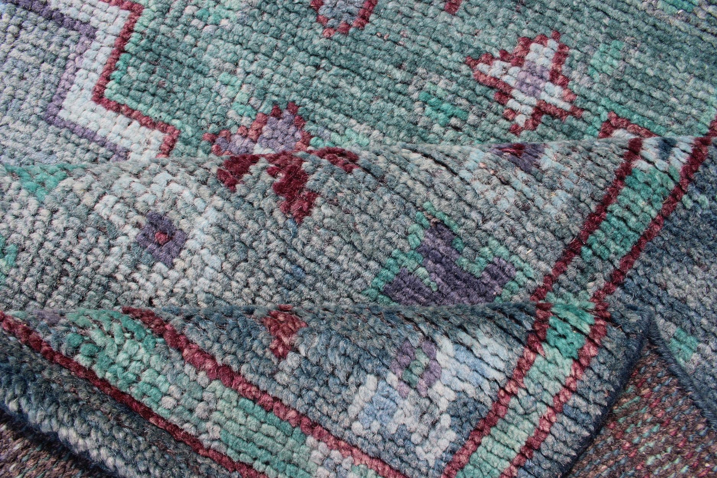 Hand Knotted Oushak Design Rug in Gray, Blue, Light Green and Red With All - Over Design Oushakdesign rug in greens, red, gray, and light green with all - over geometric design, Keivan Woven Arts / rug OB - 9497820, country of origin / type: India/ Ou... - Keivan Woven ArtsOB - 9497820 - 56230193 - 12034Rug