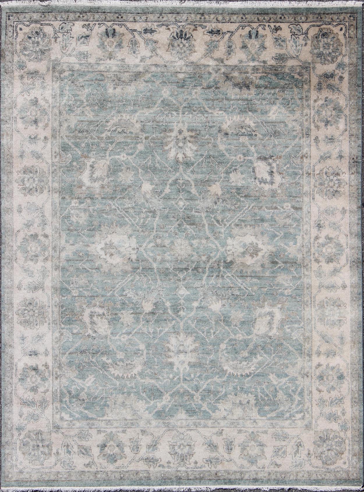 Keivan Woven Arts Turkish Oushak in Seafoam Green, Ivory and Light Gray Oushak in Seafoam Green, Ivory and Light Gray by Keivan Woven Arts - 8'0 X 10'0 Turkish Oushak in Seafoam Green, ivory and Light Brown. Keivan Woven Arts, OB - 954303... - Keivan Woven ArtsOB - 9543038 - 6480025 - 9689Rug