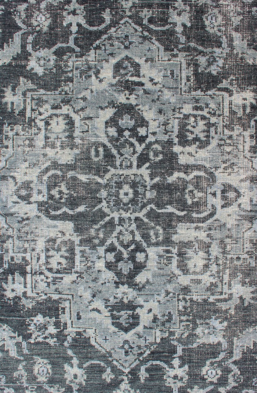 Modern Serapi Design Rug in Gray, D. Blue, and D. Charcoal With Geometric Medallion Design. Persian Serapidesign rug in modern colors such as Charcoal, blue, and gray geometric medallion design, rug/OB - 9551690, country of origin / type: India/ O... - Keivan Woven ArtsOB - 9551690 - 56230295 - 11301Rug