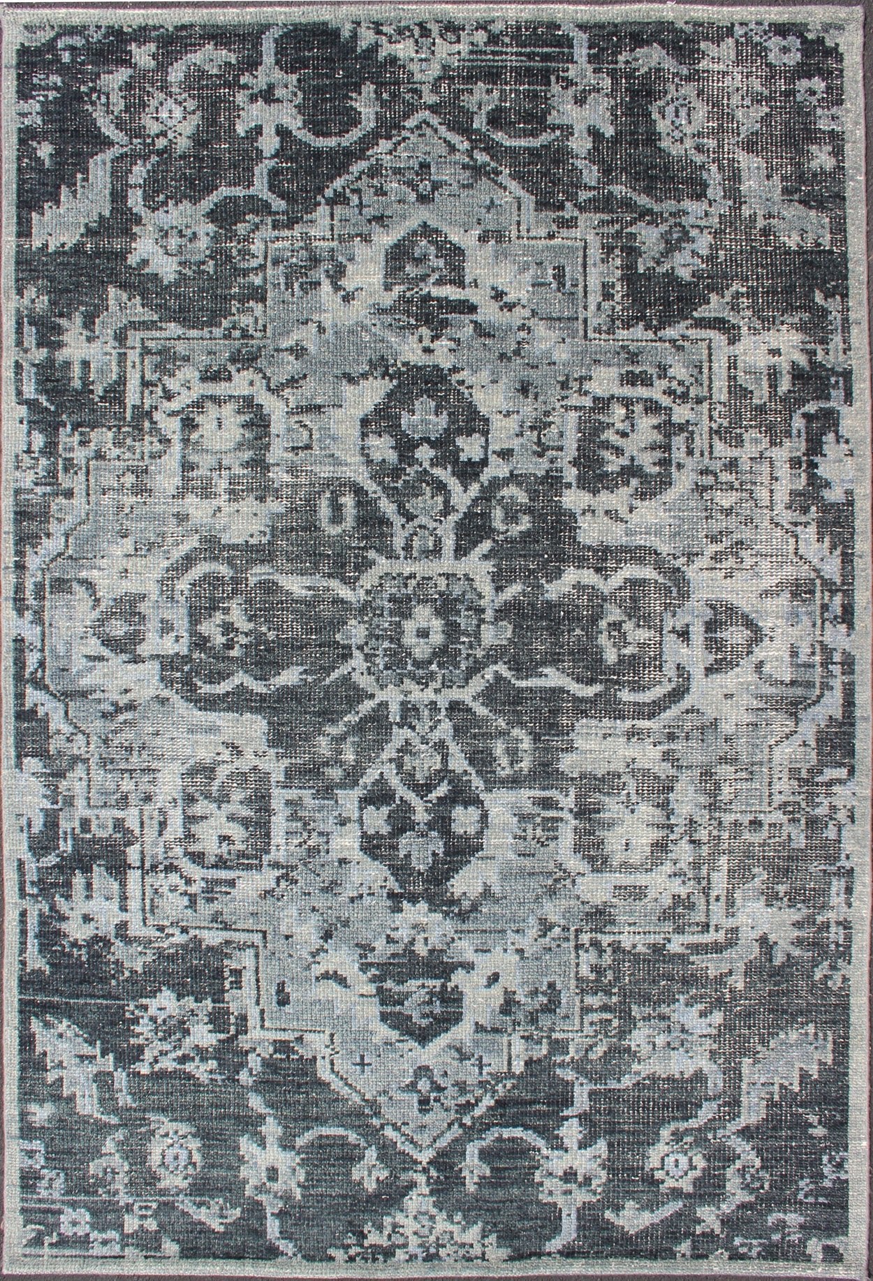 Modern Serapi Design Rug in Gray, D. Blue, and D. Charcoal With Geometric Medallion Design. Persian Serapidesign rug in modern colors such as Charcoal, blue, and gray geometric medallion design, rug/OB - 9551690, country of origin / type: India/ O... - Keivan Woven ArtsOB - 9551690 - 56230295 - 11301Rug