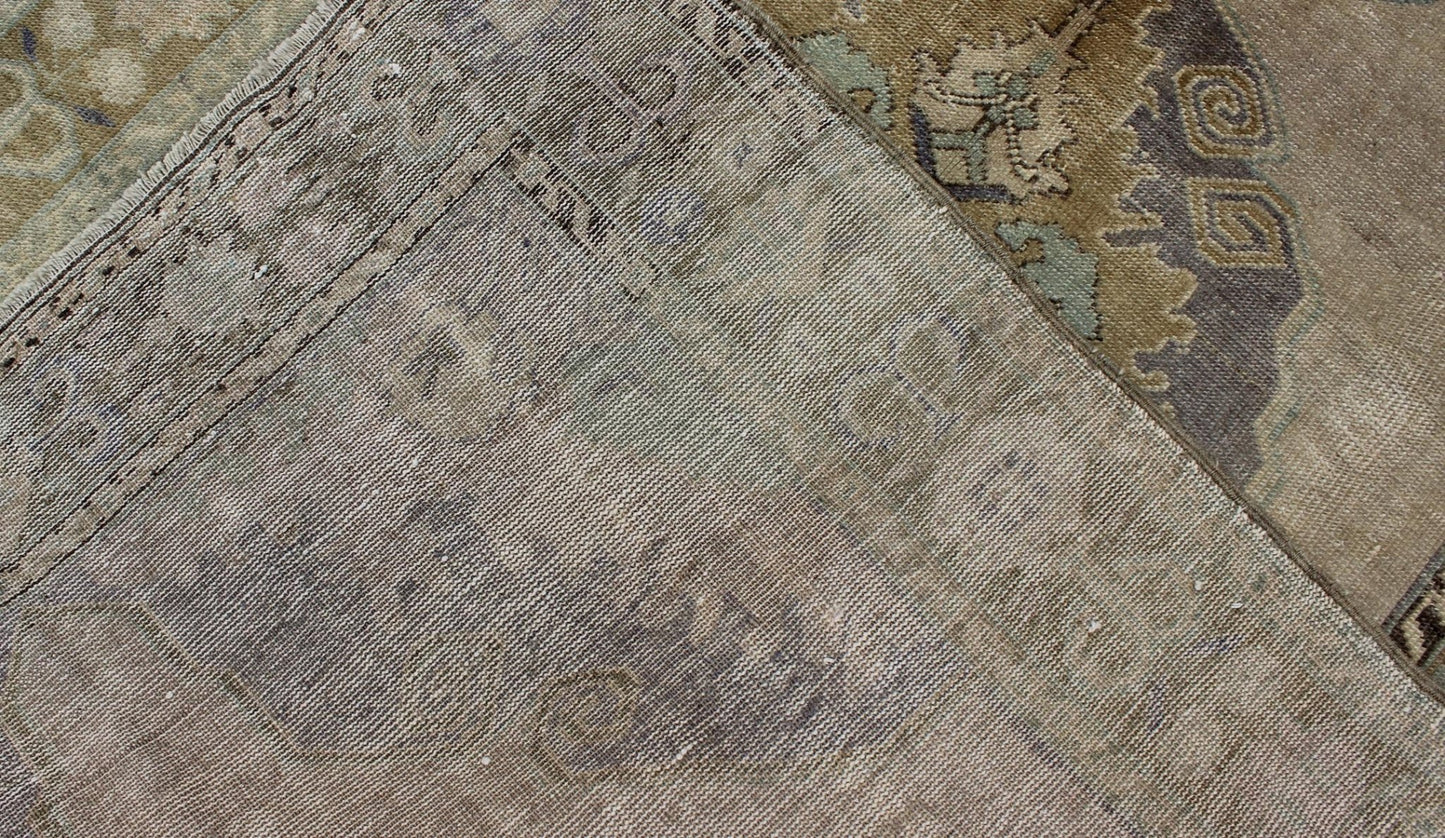 Vintage Gallery Turkish Oushak Rug With Floral Medallions in Earthy Tones and Lavender Keivan Woven Arts / rug OSM - 09, country of origin / type: Turkey / Oushak, circa 1940 Measures: 4'1 x 8'7. This vintage Oushak beautifully illustrates the impr... - Keivan Woven ArtsOSM - 09 - 4504Rug