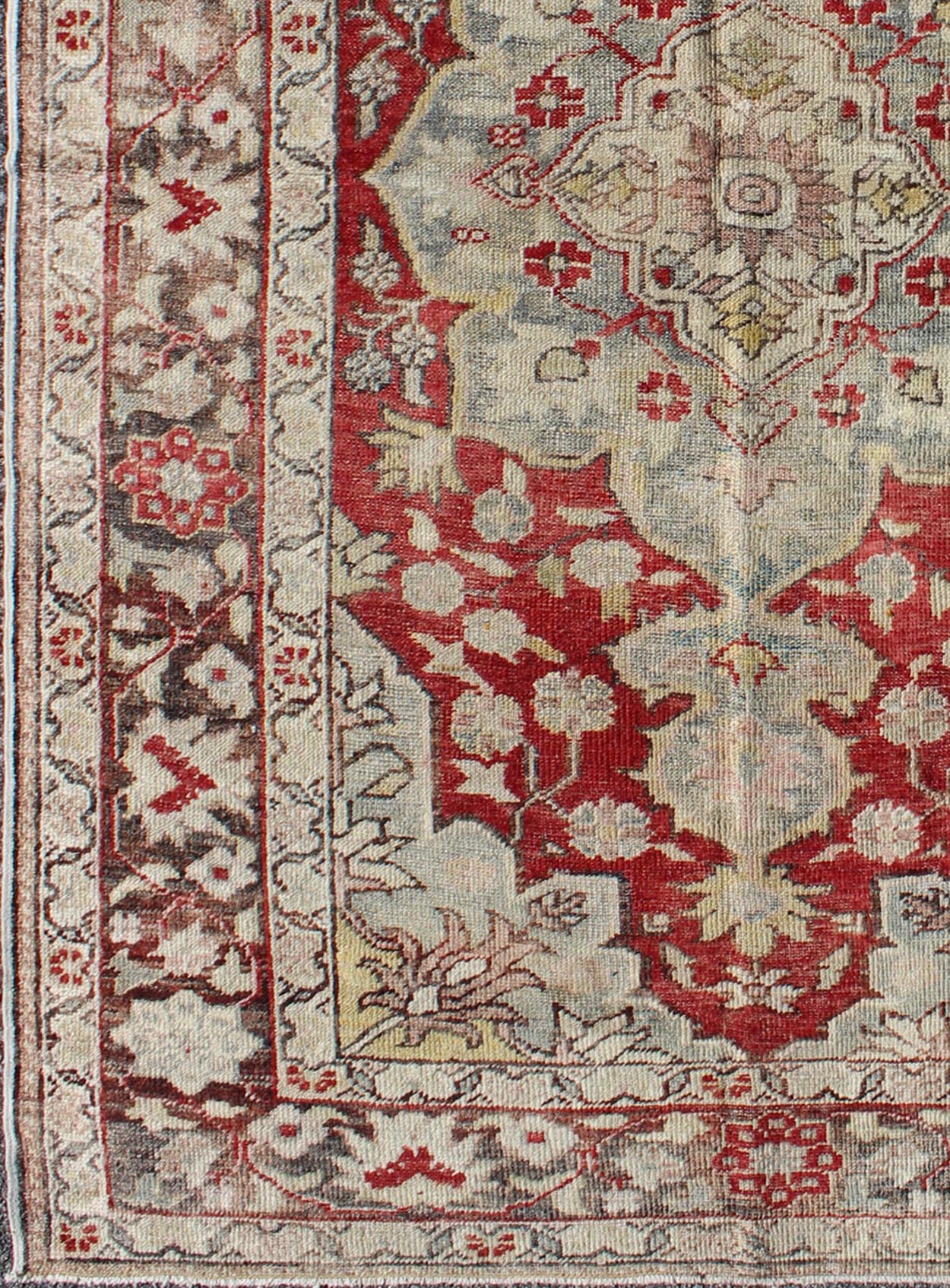 Vintage Hand Knotted Turkish Oushak Rug with Medallion Floral Design, Keivan Woven Arts / rug OSM - 19, country of origin / type: Turkey / Oushak, circa mid - 20th century This vintage Turkish Oushak carpet (circa mid - 20th century) features a centra... - Keivan Woven ArtsOSM - 19 - 4514Rug