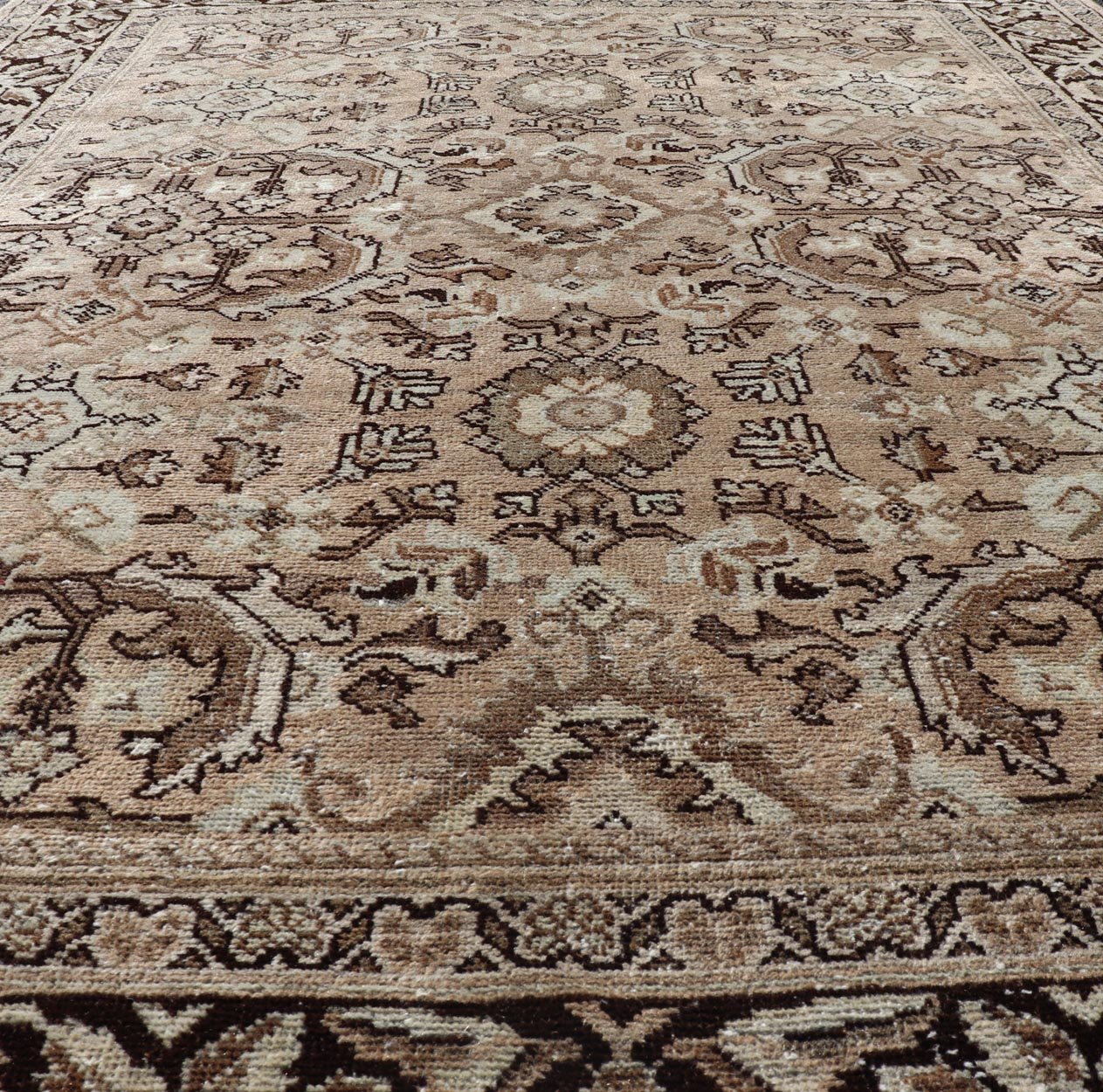 Vintage Sultanabad - Mahal Rug with All - Over Sub - Geometric Medallion Design This vintage Persian rug features an all - neutral palette of creams, taupe, and cocoas. The field as floral medallion and motifs. The border with a separate floral design w... - Keivan Woven ArtsPTA - 200703 - 16570Rug