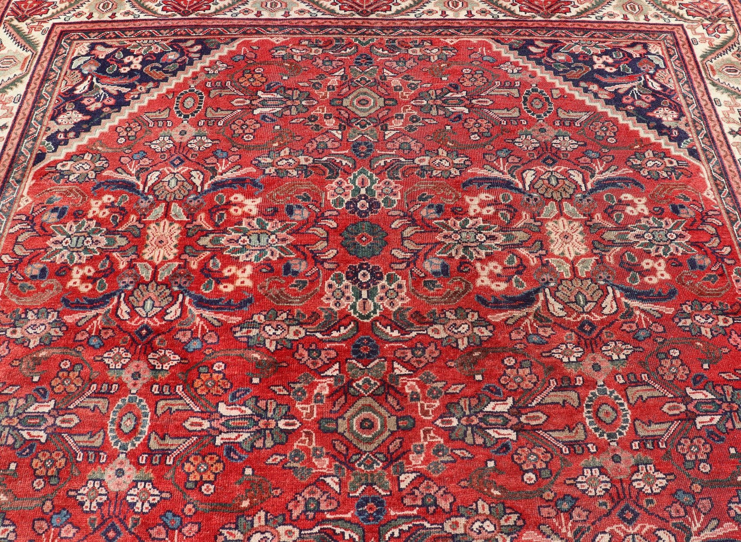 Antique Persian Hand Knotted Sultanabad - Mahal Rug with All - Over Floral Design Antique Hand Knotted Persian Sultanabad - Mahal rug with red field and ivory border, Keivan Woven Arts rug PTA - 200707, country of origin / type: Iran / Mahal , circa 19... - Keivan Woven ArtsPTA - 200707 - 16594Rug