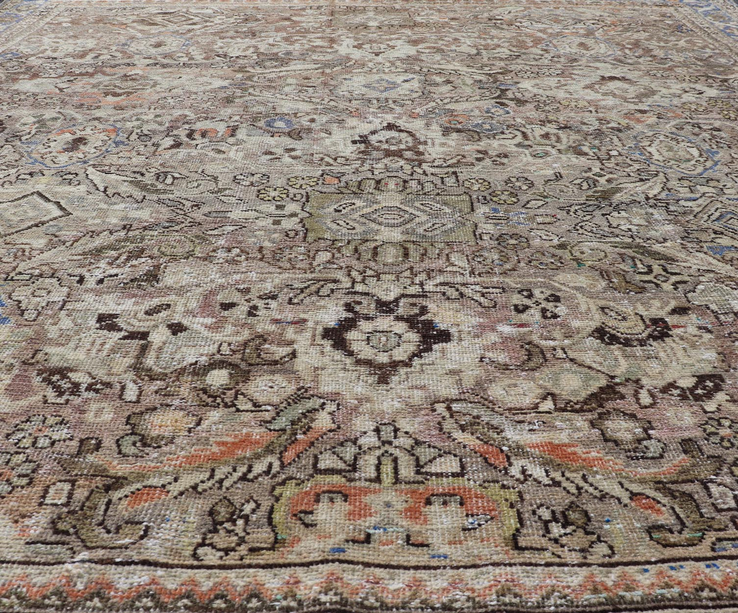 Square size antique distressed Persian Sultanabad - Mahal Rug with All - Over Sub - Geometric Design This distressed antique Persian Mahal displays geometric flowers and an all over design Keivan Woven Arts Rug/PTA - 200724, country of origin / type: P... - Keivan Woven ArtsPTA - 200724 - 16678Rug